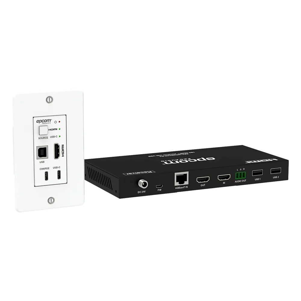 Kit Extensor HDBaseT | 4K@60Hz | 100m Cat6/6a/7 | Placa de Pared USB-C/HDMI | KVM y PoE