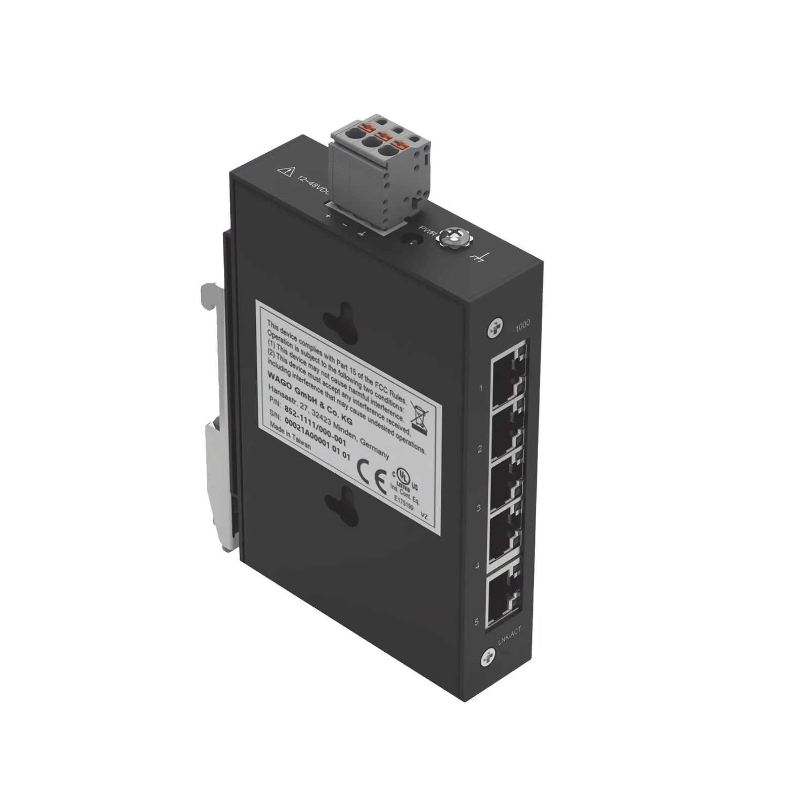 Switch Industrial ECO-Switch / 5 Puertos Gigabit 1000Base-T / Montaje Carril DIN / IP30 / -40°C a +70°C / Alimentación 12-48 VDC