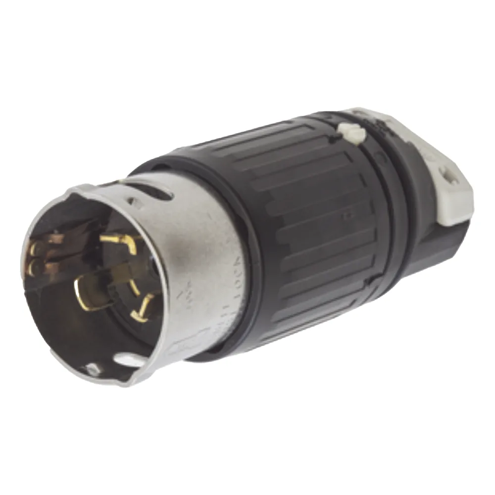 Enchufe Macho con Bloqueo de Media Vuelta Trifásico / 50 A 250 VCA 3 Fases / 3 Polos 4 Hilos / Grado Industrial / Color Negro y Blanco.