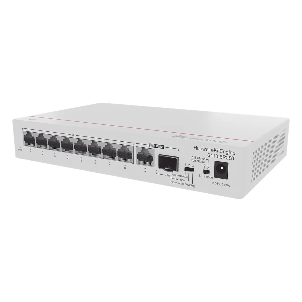 Switch Gigabit No Administrable PoE / 8 puertos 10/100/1000 Mbps (PoE) / 2 Puertos SFP Uplink / 124W