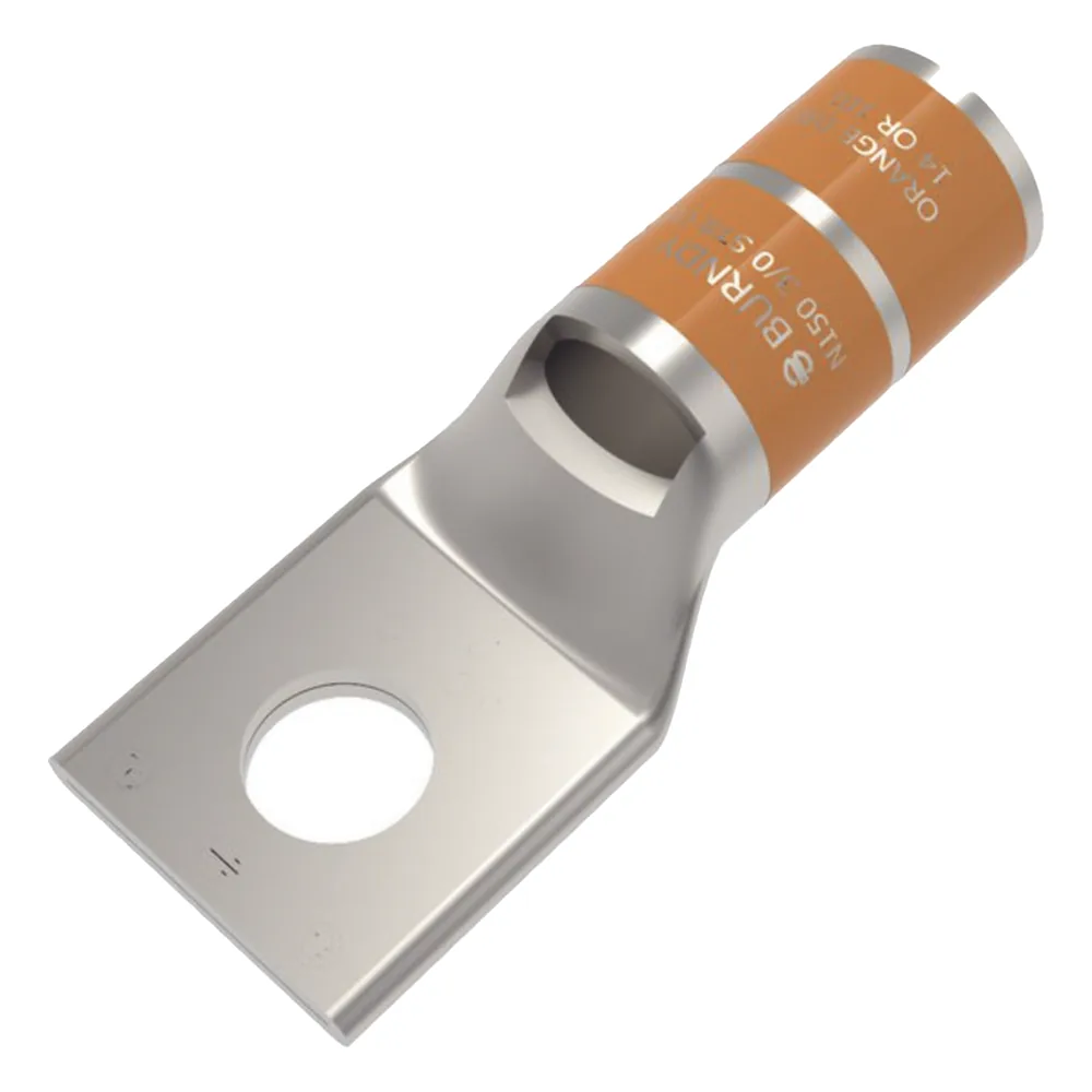 Zapata Terminal de Compresión de Barril Corto para Tornillo de 1/2" y Calibre 3/0 AWG.
