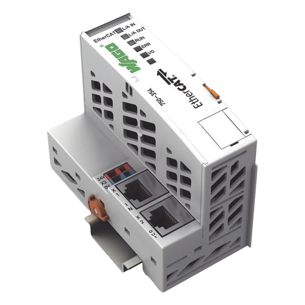 Coupler Fieldbus EtherCAT / 100 Mbit/s / Hasta 64 Módulos I/O / Proceso de Imagen 1024 Bytes / 24 VDC / IP20 / Certificaciones ATEX IECEx / Montaje Riel DIN