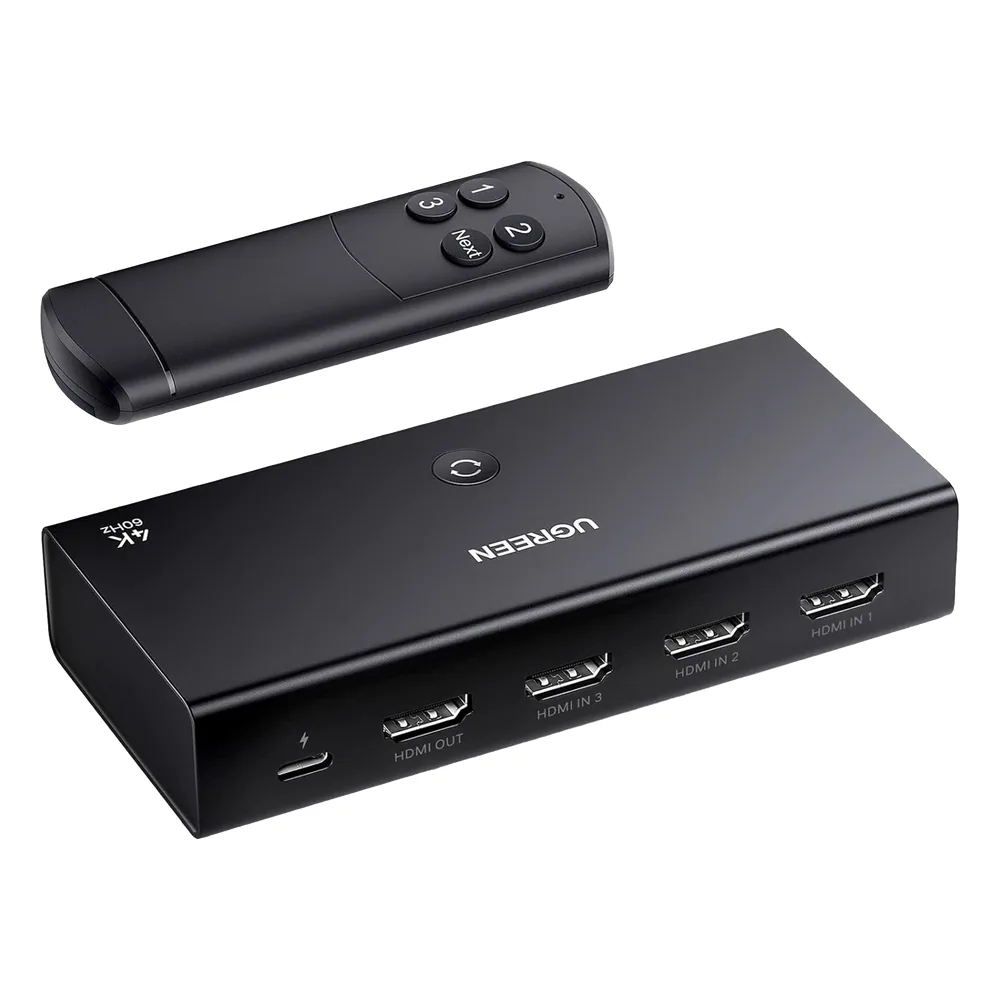 Conmutador HDMI Switch 4@60Hz | 3 Entradas a 1 Salida | 3D | HDR | Dolby Atmos | DTS5.1/7.1 | HDCP2.2 | PCM2.0 | HDMI2.0 | Reduce el Retraso y la perdida de fotogramas | Incluye Control Remoto.