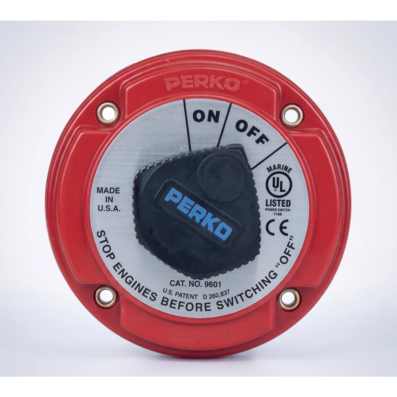 Interruptor de Desconexión de Batería Marina PERKO 9601 / 250A Continuos 360A Intermitentes / 6-32 VCC / Encendido Protegido / Desconexión de Alternador / Seguridad con Llave