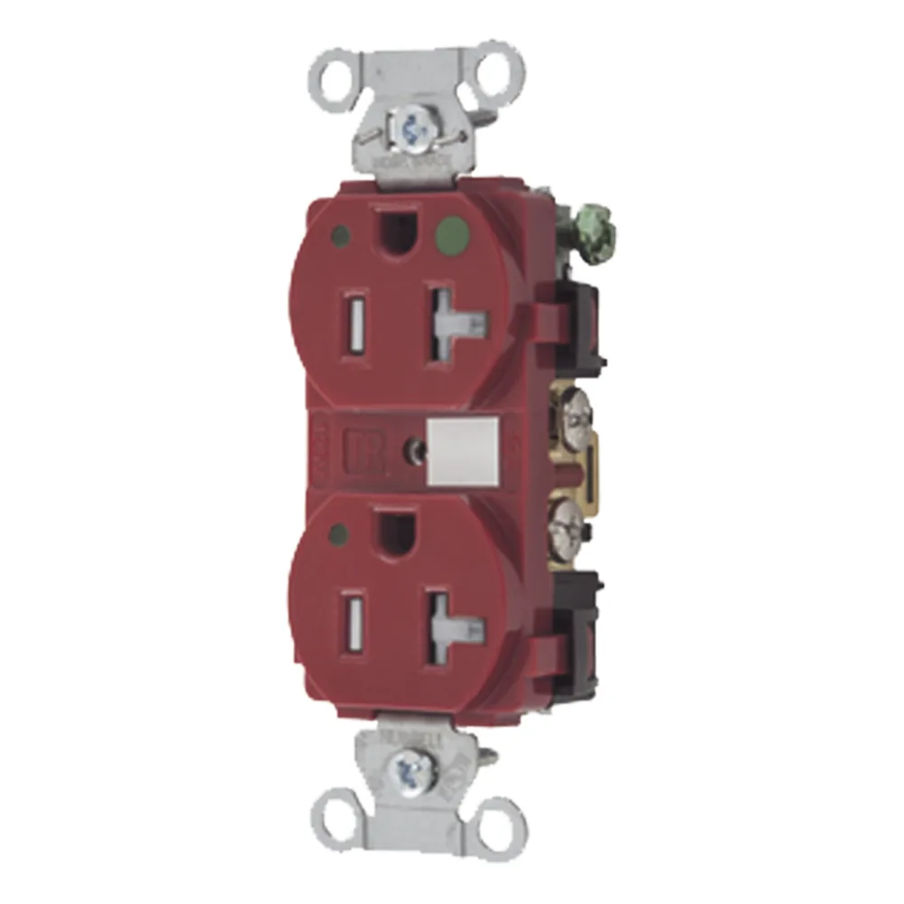 Contacto Duplex de 20 A 125 V CA/ A prueba de Manipulaciones / Nema 5-20R / Grado Hospitalario / Color Rojo.