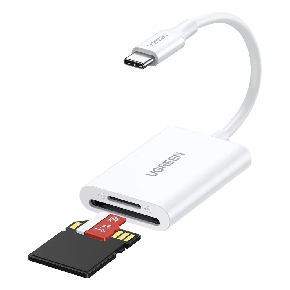 Lector de Tarjetas USB-C 3.1 | Soporta Micro-SD (TF) /SD | 5Gbps | 170 MB/s | OTG | Soporta hasta 2TB | Admite intercambio en Caliente | 2 tarjetas simultaneas | Soporta Windows/Mac OS/Linux | Color Blanco