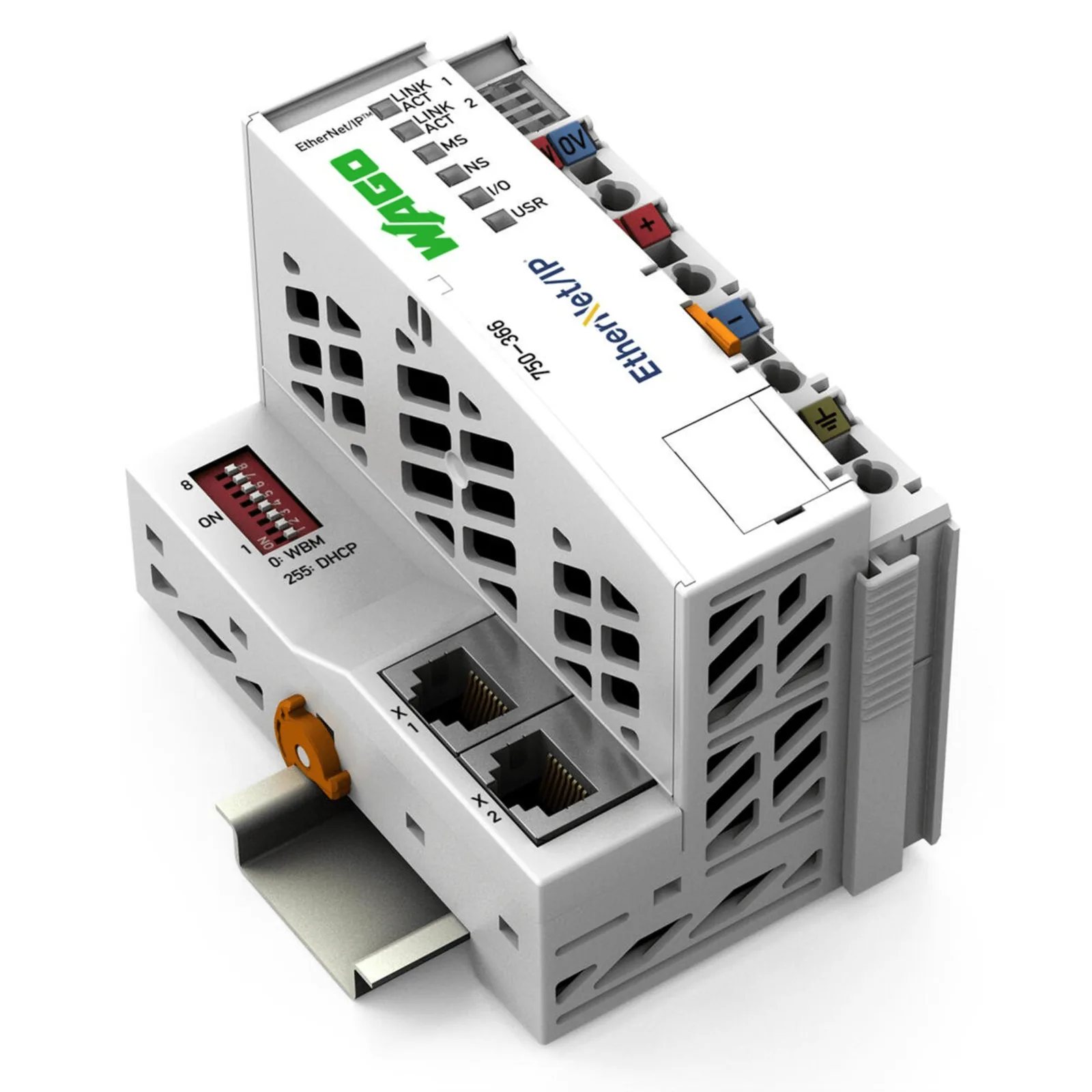 Acoplador de Bus de Campo EtherNet/IP / 4ª Generación / Protocolo DLR / 10-100 Mbit/s / 250 Módulos Máx. / IP20 / Montaje Carril DIN