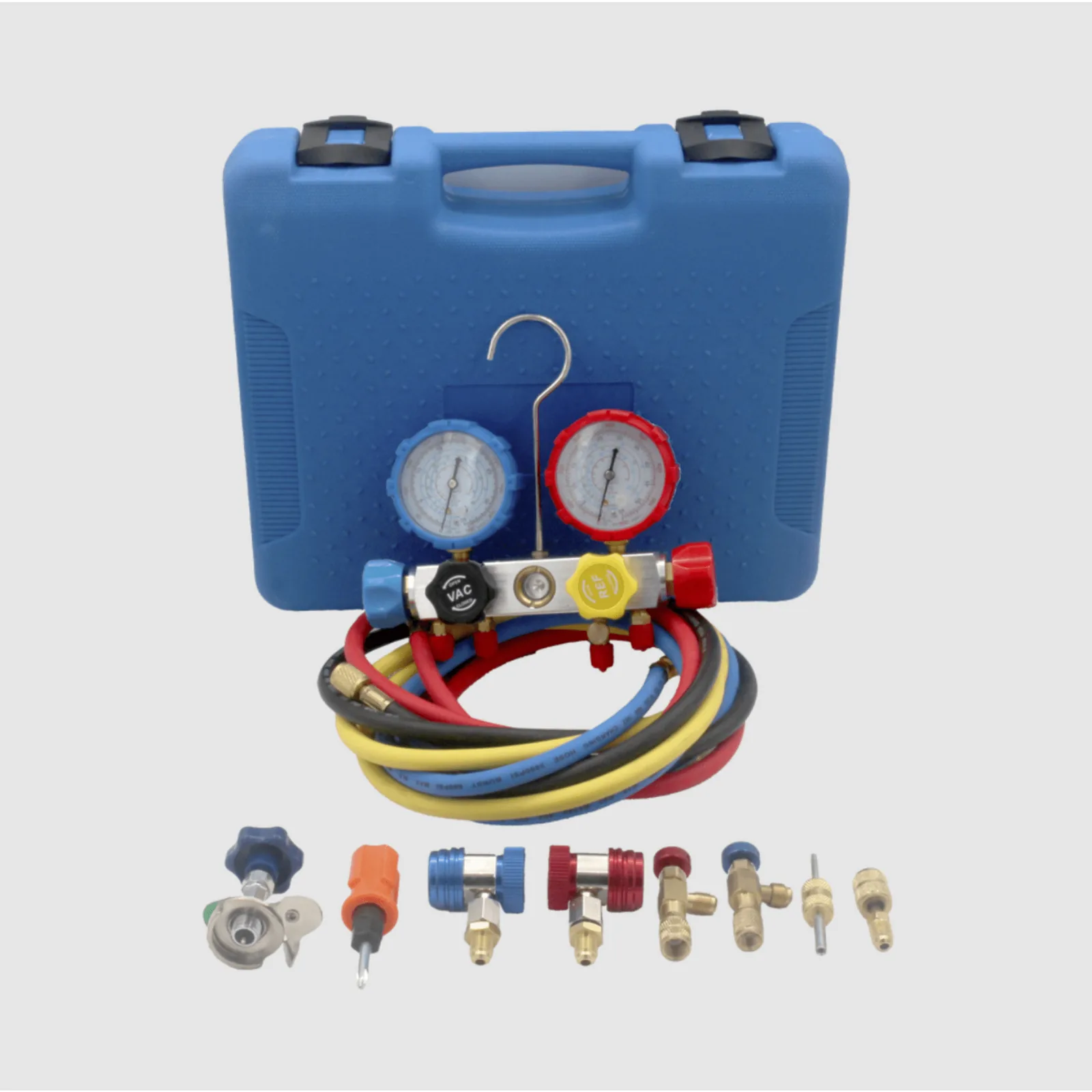 Juego de manómetros para aire acondicionado, herramienta de carga de refrigerante, doble válvula con adaptadores de acoplamiento rápido, manguera de 1.5 metros para refrigerantes : R410A, R32, R134A, R22