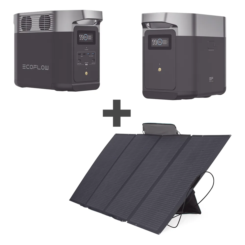 Kit de Estación de Energía Portátil 1024Wh + Batería Externa 1024Wh + Panel Solar Flexible 400W (2024Wh Totales)