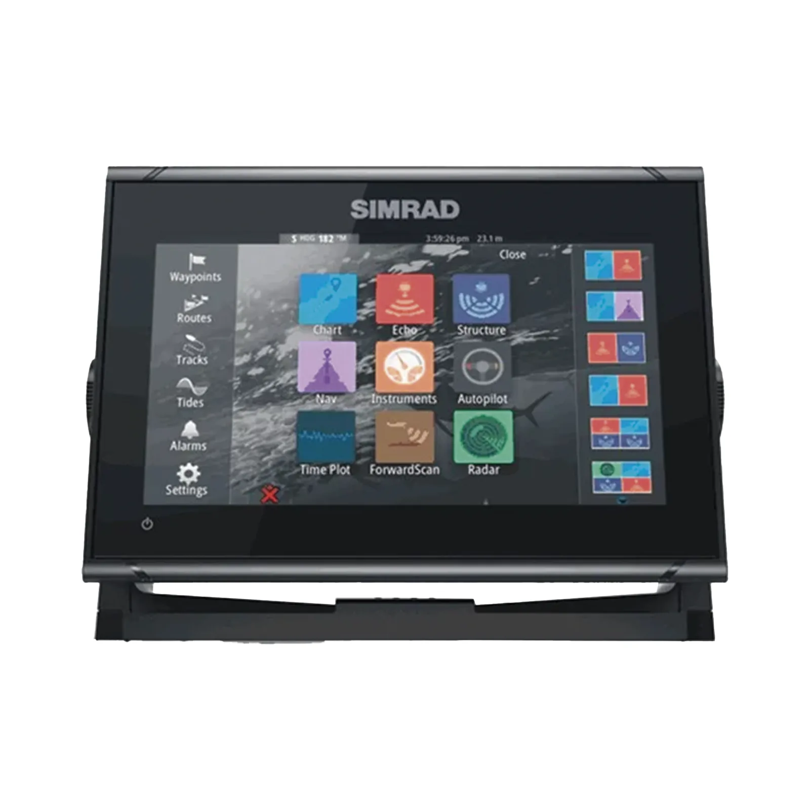 Display Multifuncional Simrad GO Series 9’’ / Pantalla Táctil Multi-touch / GPS Integrado / Ecosonda / Wi-Fi / Interfaz NMEA 2000 y Radar / Transductor 83/200 / Compatible con C-MAP Discover