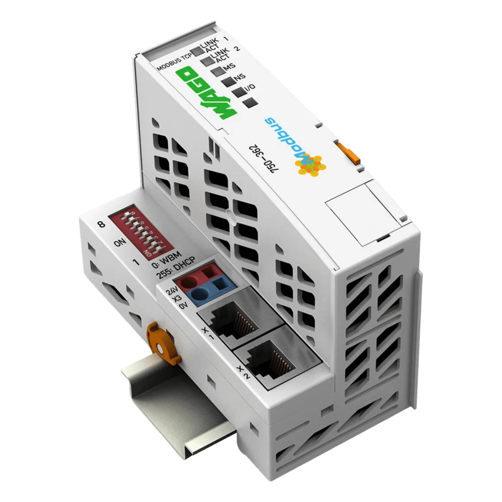 Acoplador de Bus de Campo Modbus TCP / 4ª Generación / 2 Puertos Ethernet 10/100 Mbps / Switch Integrado / Hasta 250 Módulos / IP20 / Montaje Carril DIN