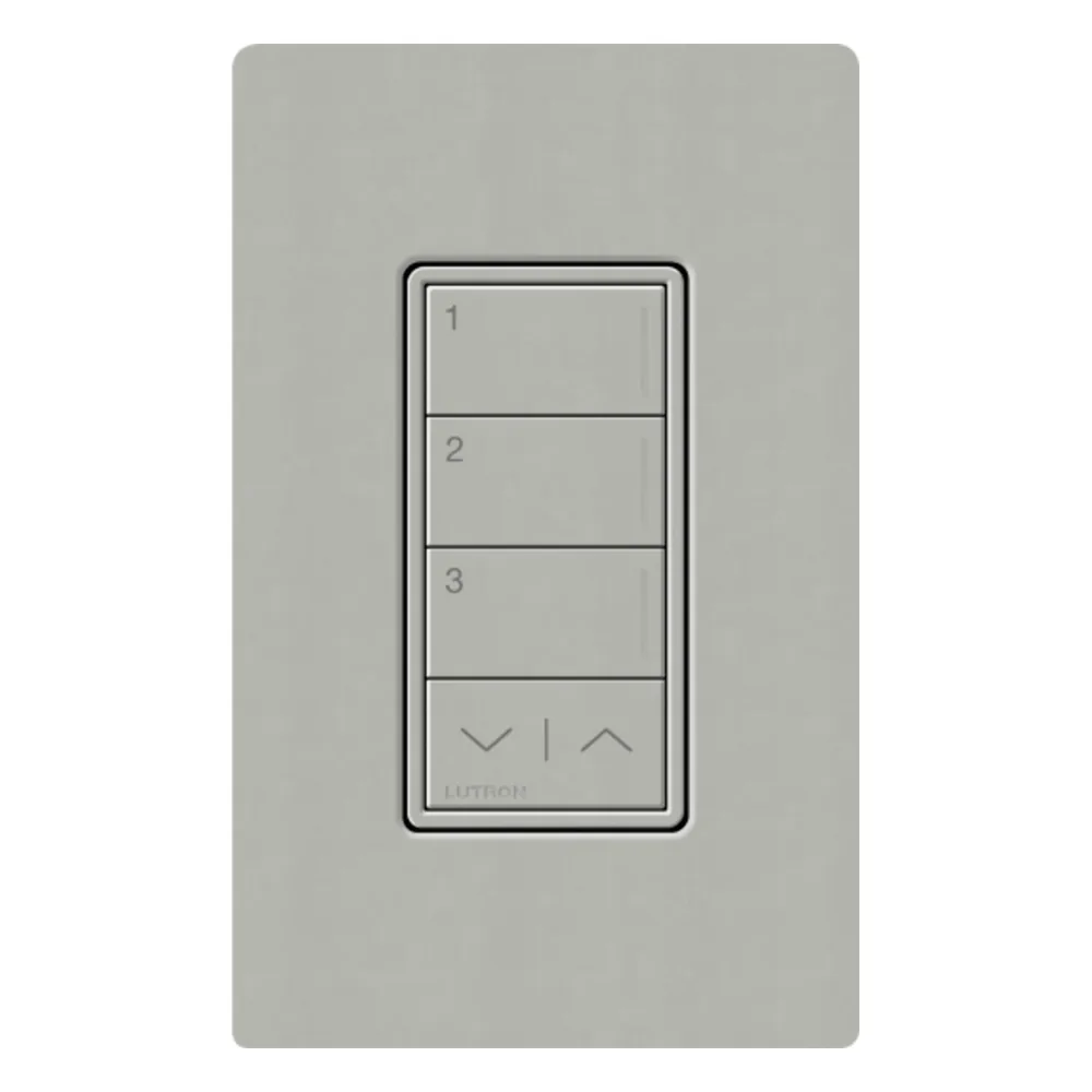 Botonera de pared Sunnata con 3 botones de escena y subir/bajar, RF 2.4 GHz, color Pebble, para RadioRA 3