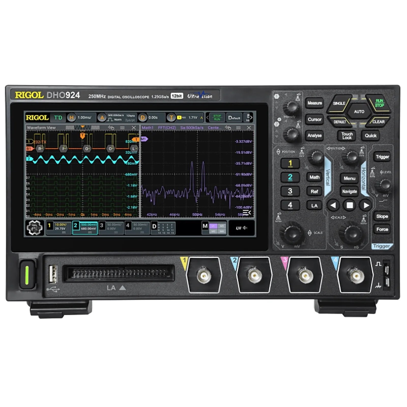 Osciloscopio Digital RIGOL de 4 Canales Análogos, 250 MHz de Ancho de Banda Análoga, Vel. de Muestreo-Tiempo Real de 1.25 GS/s.
