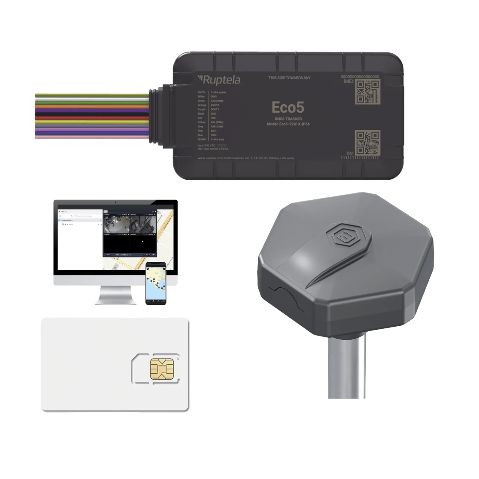 KIT Dispositivo de Rastreo Vehicular/ Sensor nivel de combustible BLE / Conectividad LTE Cat1 y LTE-M / BLE 5.0 / GNSS U-blox / Carcasa IP54 / Batería Interna de Respaldo / Detecta Interferencias / Incluye: EPCOMGPSCODE, TDBLE1000 y SIM500MB2Y