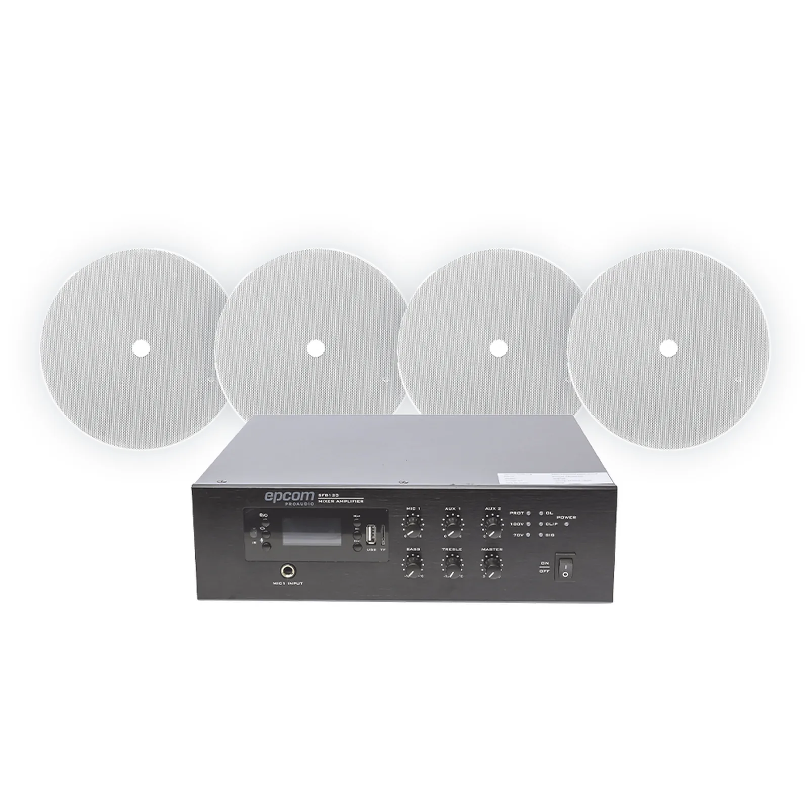 KIT de Amplificador de 120W para Escritorio | 4 Altavoces 6" | Montaje en Techo | 20W | 70/100V