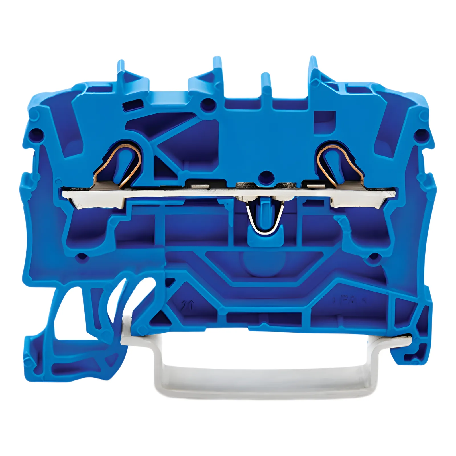 Borna de Paso Serie 2002 / 2 Conductores / Sección 2.5 mm² / Aplicaciones Ex e II y Ex i / Push-in CAGE CLAMP® / Montaje Carril DIN 35x15 y 35x7.5 / Color Azul / Marcaje Lateral y Central