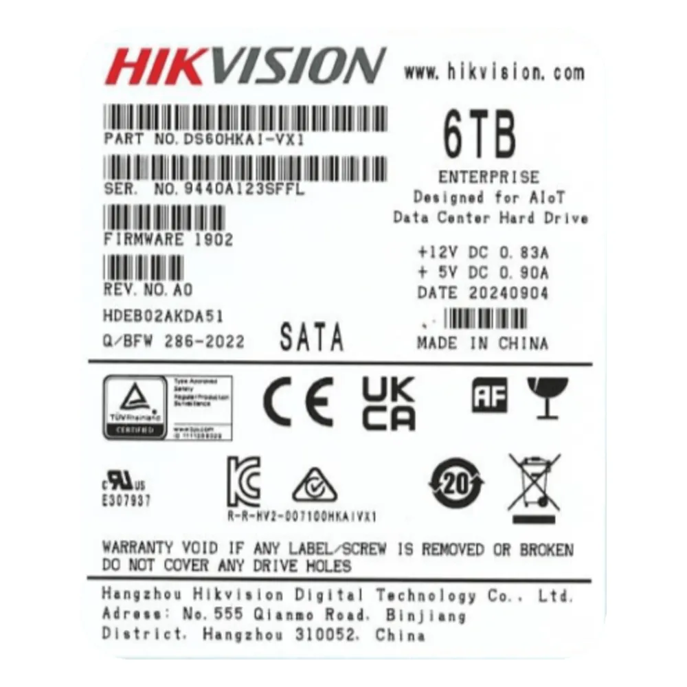Disco Duro Enterprise para Videovigilancia 6TB / 7200 RPM / SATA 6 Gb/s / Caché 256 MB / Operación 24x7 / Carga de Trabajo 550 TB por Año /