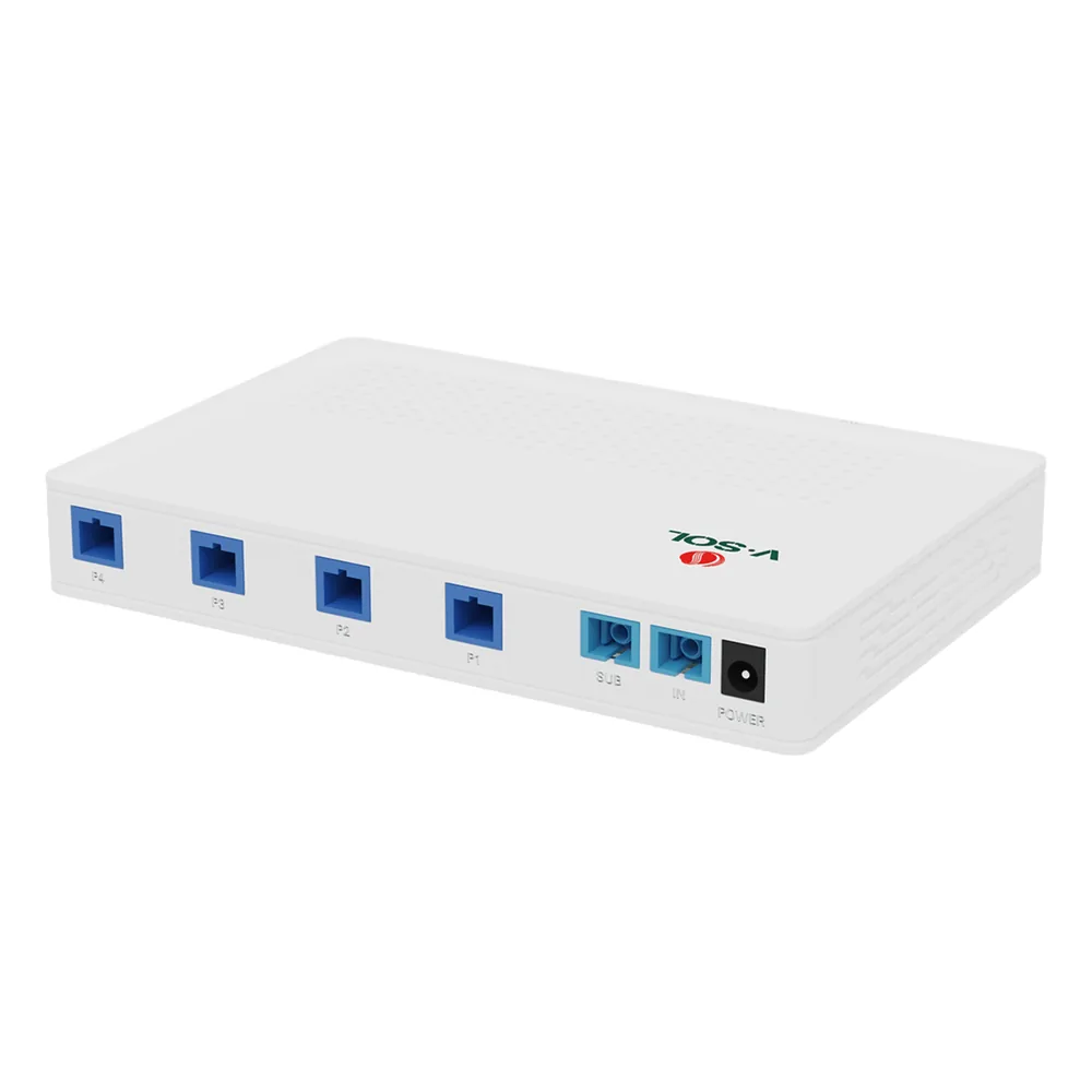 Splitter Activo 1x4 para Alimentación de 4 Dispositivos POF, 1 Puerto de cascadeo para continuidad, puertos SC/UPC