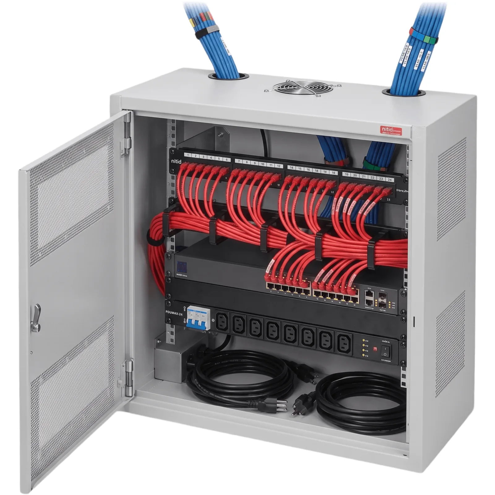 Gabinete Rack Horizontal D-Box 4U / Perfil Bajo 48x24x8 in / Acero RAL 7035 / Puerta 120° / Retail y Puntos Públicos