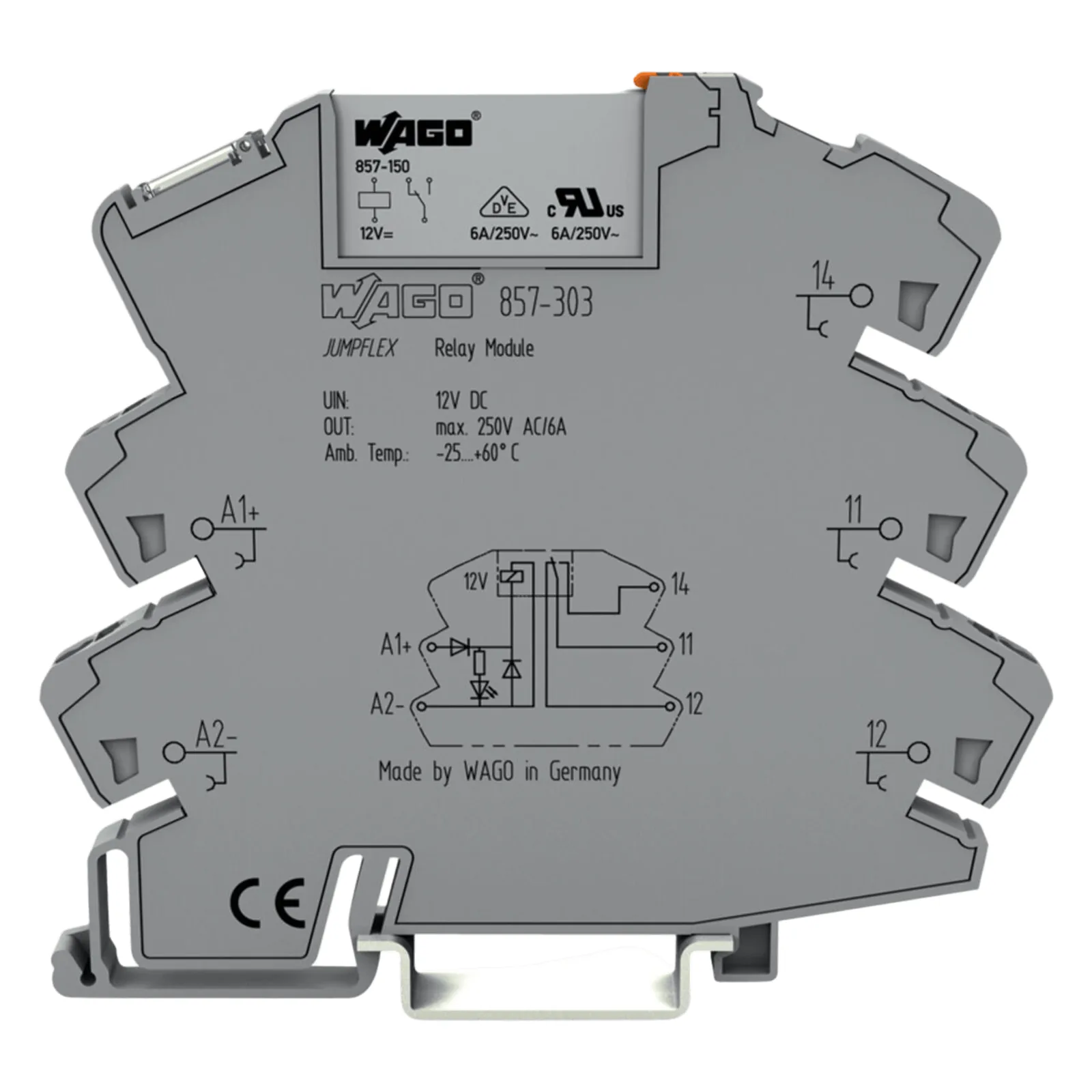 Módulo con Relé / 24V AC/DC / 1 Inversor / 6A Corriente Continua / LED Indicador Amarillo / Push-in CAGE CLAMP® / 6 mm Ancho / Carril DIN-35 / IP20