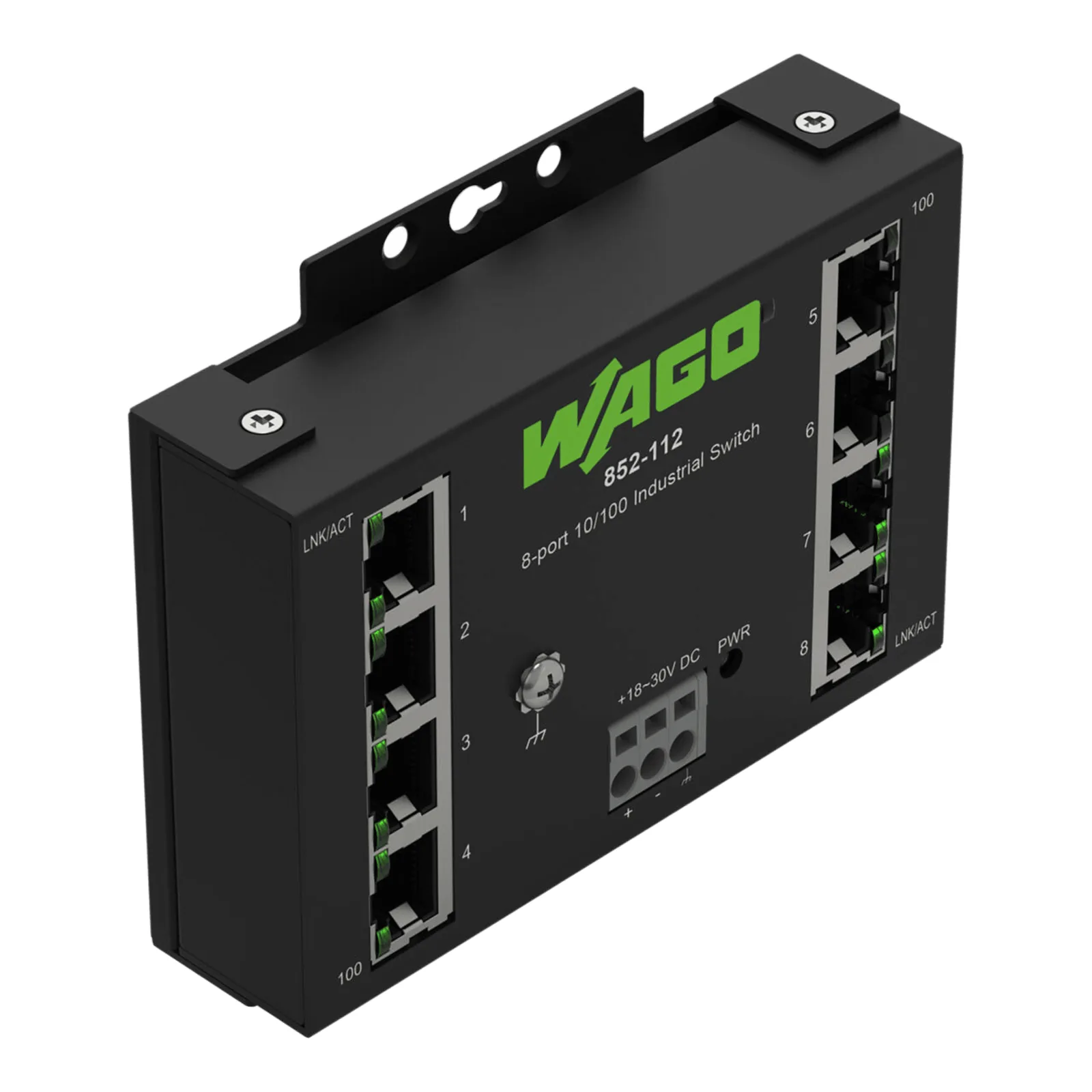 Switch Industrial ECO / 8 Puertos 10/100Base-TX / Montaje Carril DIN / IP30 / -40°C a +70°C / Protección Sobretensiones / Tabla MAC 2000 Direcciones