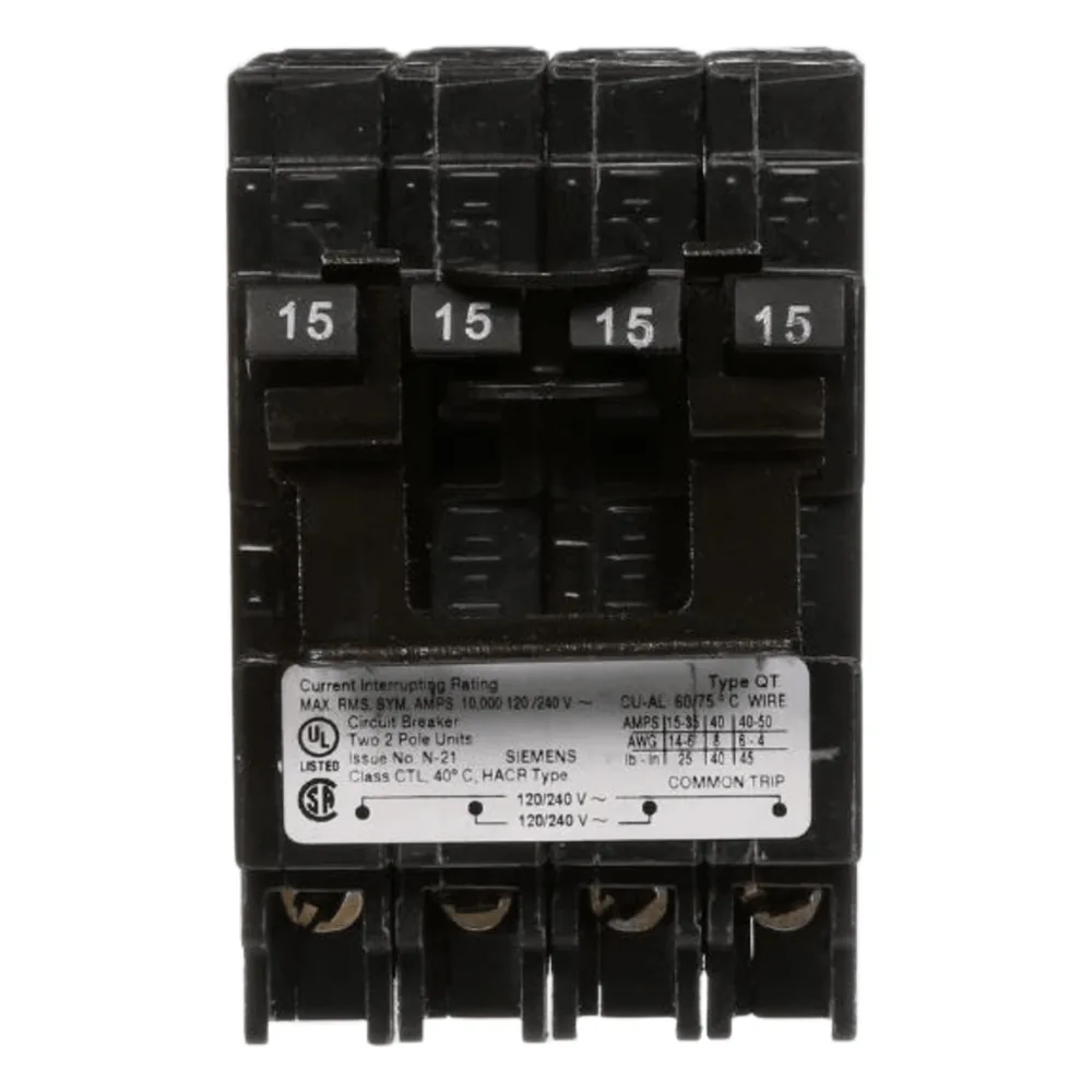 Interruptor automático TRIPLEX enchufable tipo QT 2 polos simples, 1 polo doble, 15-20 amp