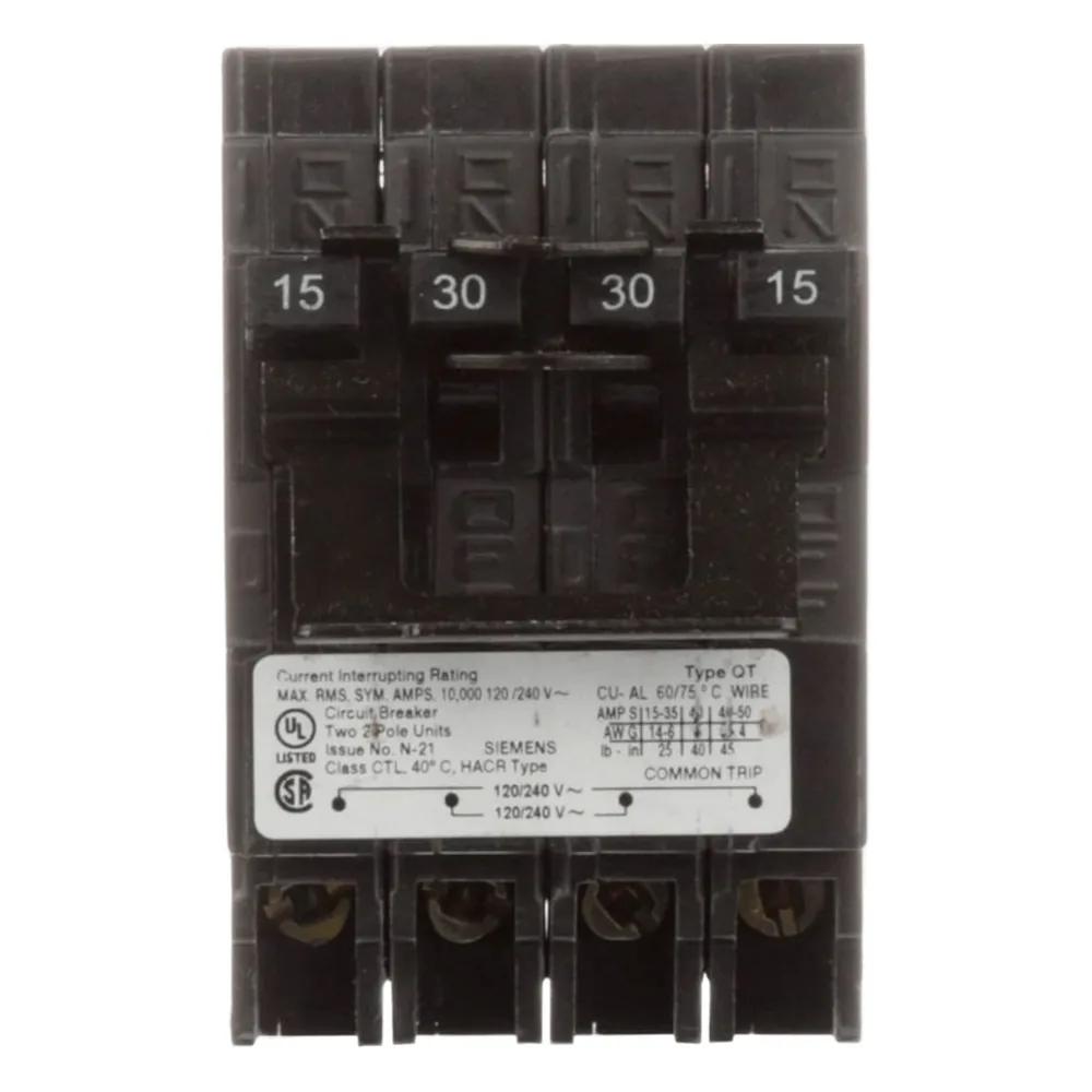 Interruptor automático CUADRUPLEX enchufable tipo QT 2 polos dobles, 40-40 amp