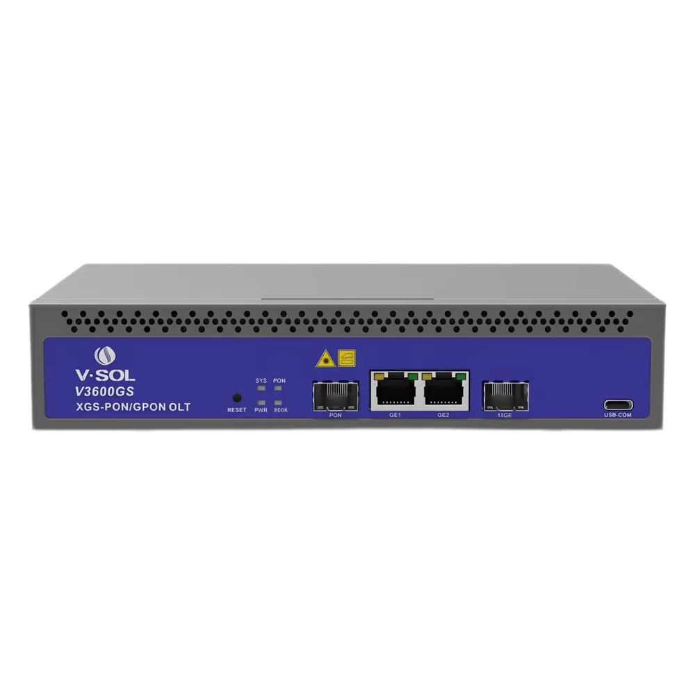 OLT de 1 puerto Combo GPON/XG(S)PON con 3 puertos Uplink (2 puertos Gigabit Ethernet + 1 puerto SFP/SFP+), hasta 128 ONU/ONT