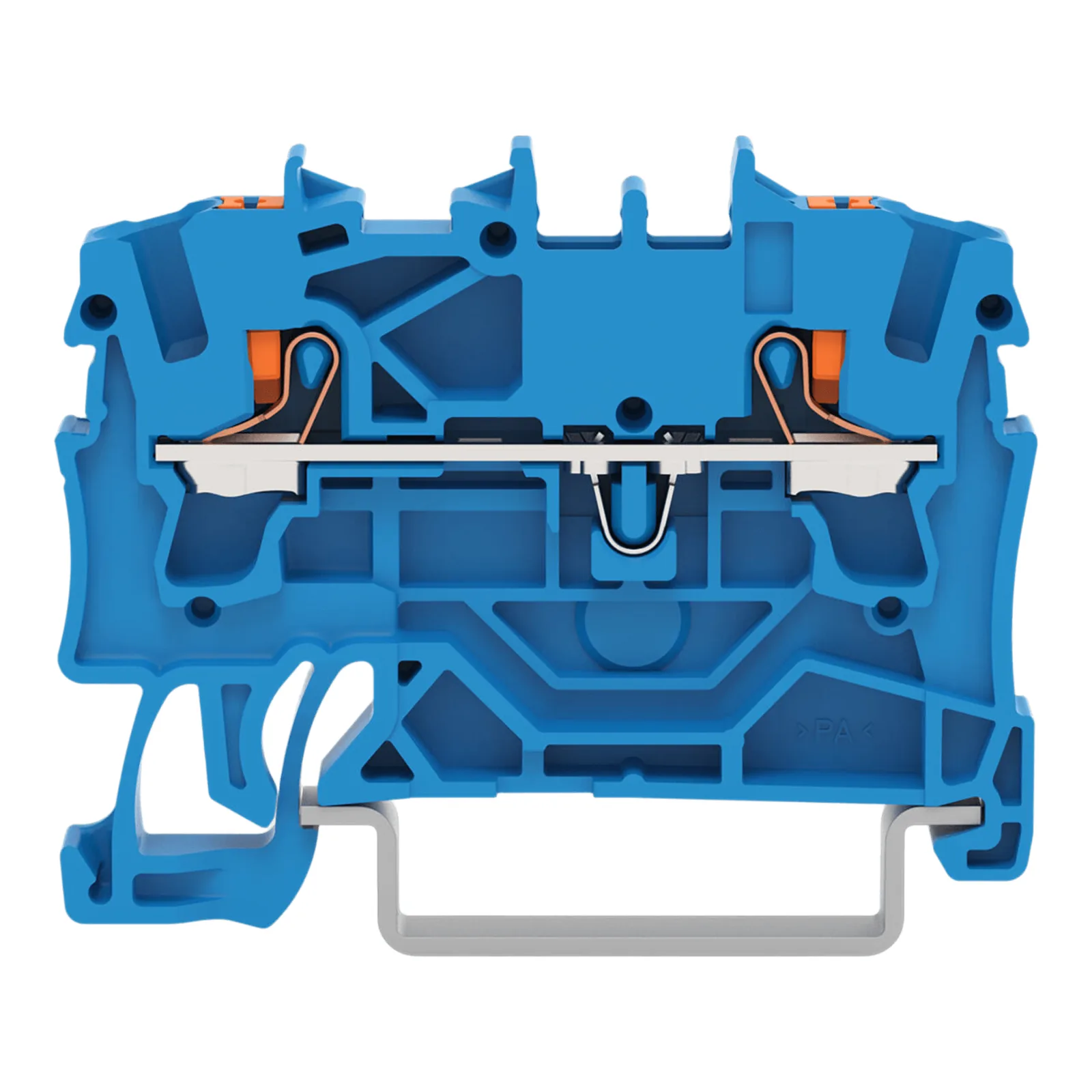Borna de Paso / Push-in CAGE CLAMP® / 2.5 mm² / Tecla de Accionamiento / Aplicaciones Ex e II y Ex i / Marcaje Lateral y Central / Carril DIN 35 x 15 y 35 x 7.5 / Color Azul