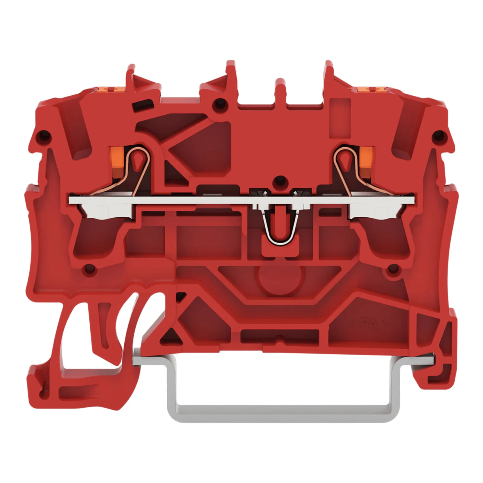 Borna de Paso / Push-in CAGE CLAMP® / 2.5 mm² / Tecla de Accionamiento / Aplicaciones Ex e II / Carril DIN 35 x 15 y 35 x 7.5 / Marcaje Lateral y Central / COLOR ROJO