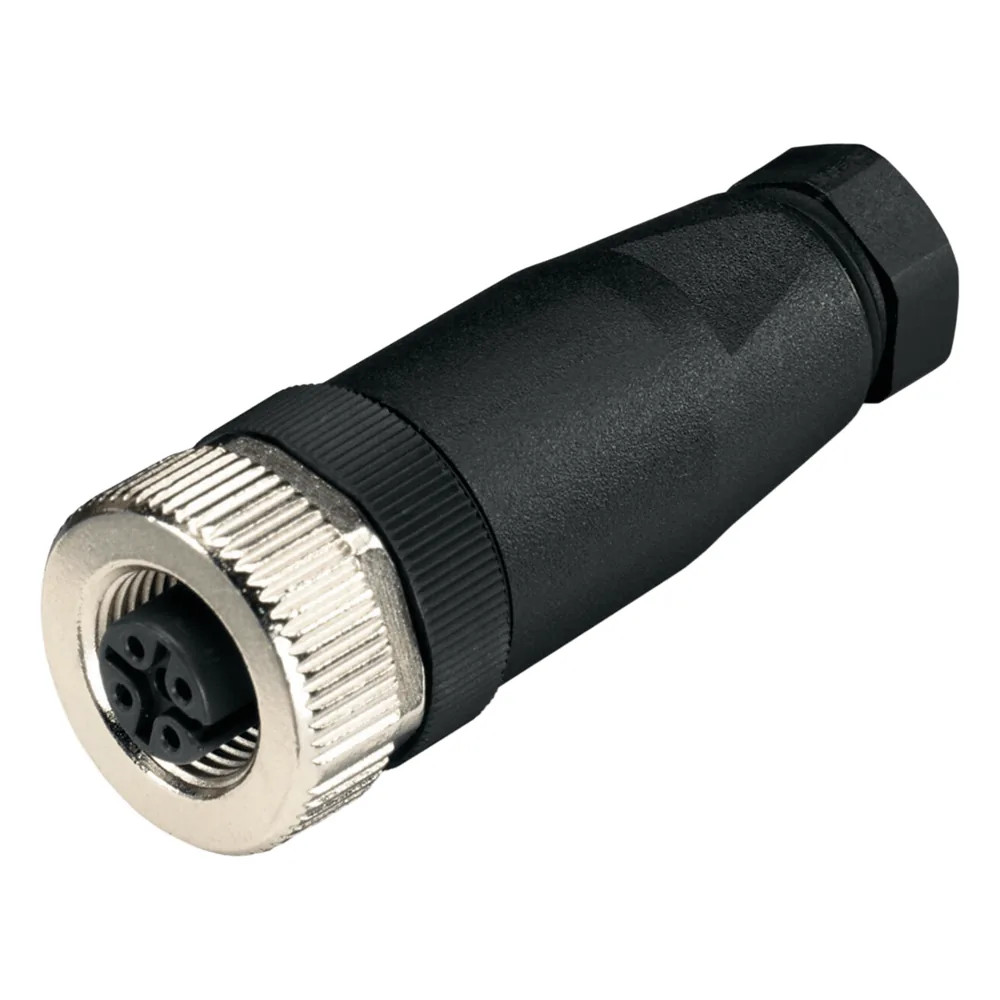 Conector Hembra M12 Axial / 5 Polos / Codificación A / IP67 / Tecnología de Conexión con Clema / Material PA / Contactos Dorados