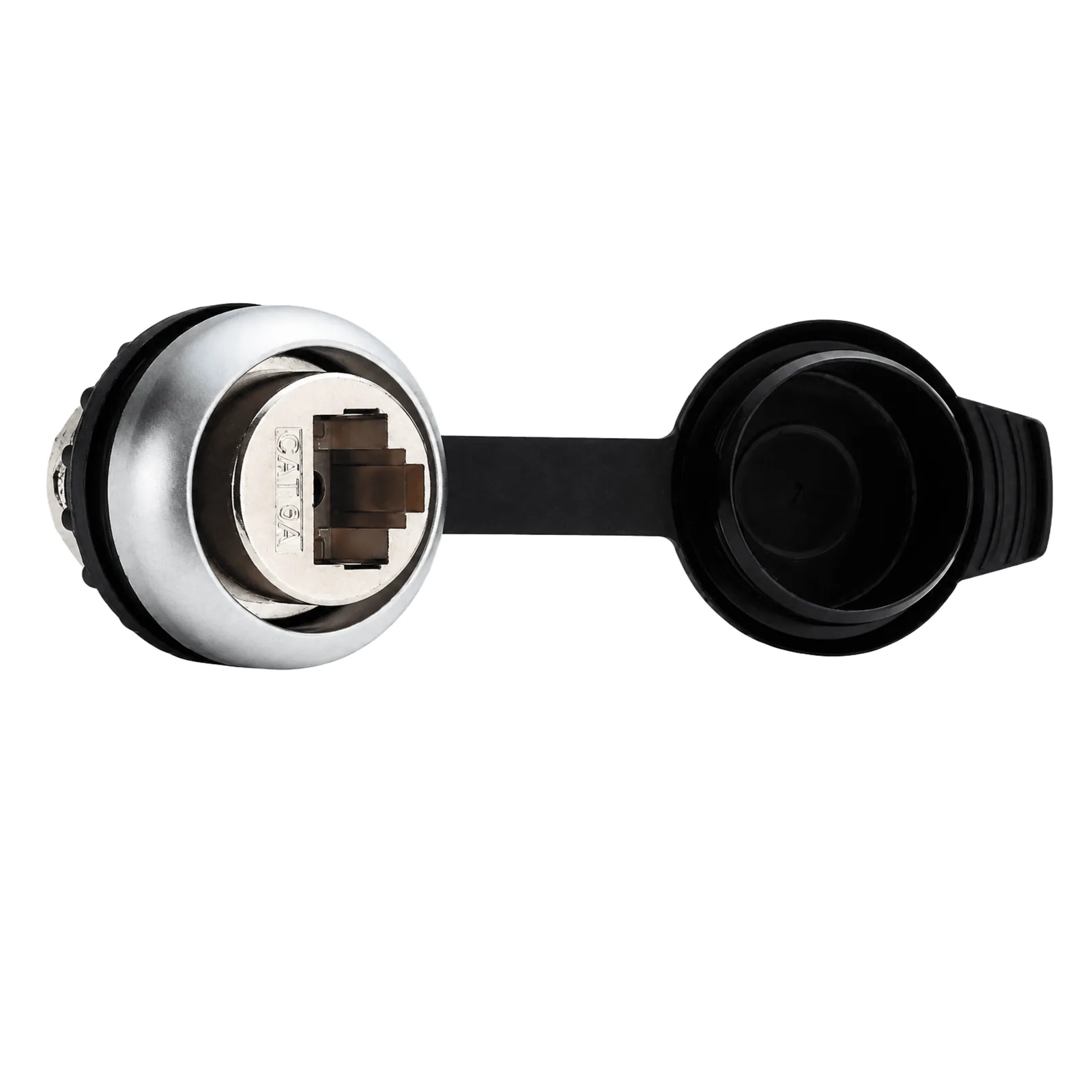Conector Panel RJ45 / Instalación Frontal 22.5 mm / Cat 6A 10 Gbit/s / IP65 con Tapa / 8 Polos / Contactos Dorados / cULus