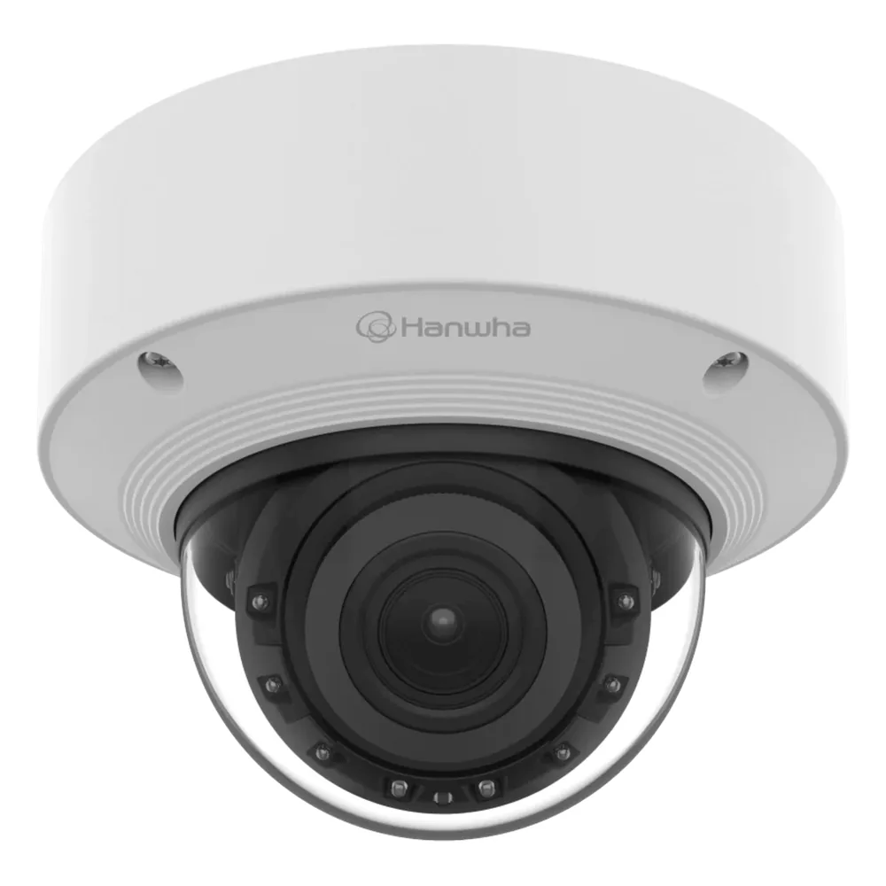 Cámara Domo AI 8 Megapíxeles / Motorizado 4.4-9.3 mm 2.1x / Dual NPU / IR 50 m (164 ft) / IP52 IK10 / Analítica Avanzada IA / extremeWDR 120 dB / Wisenet 9