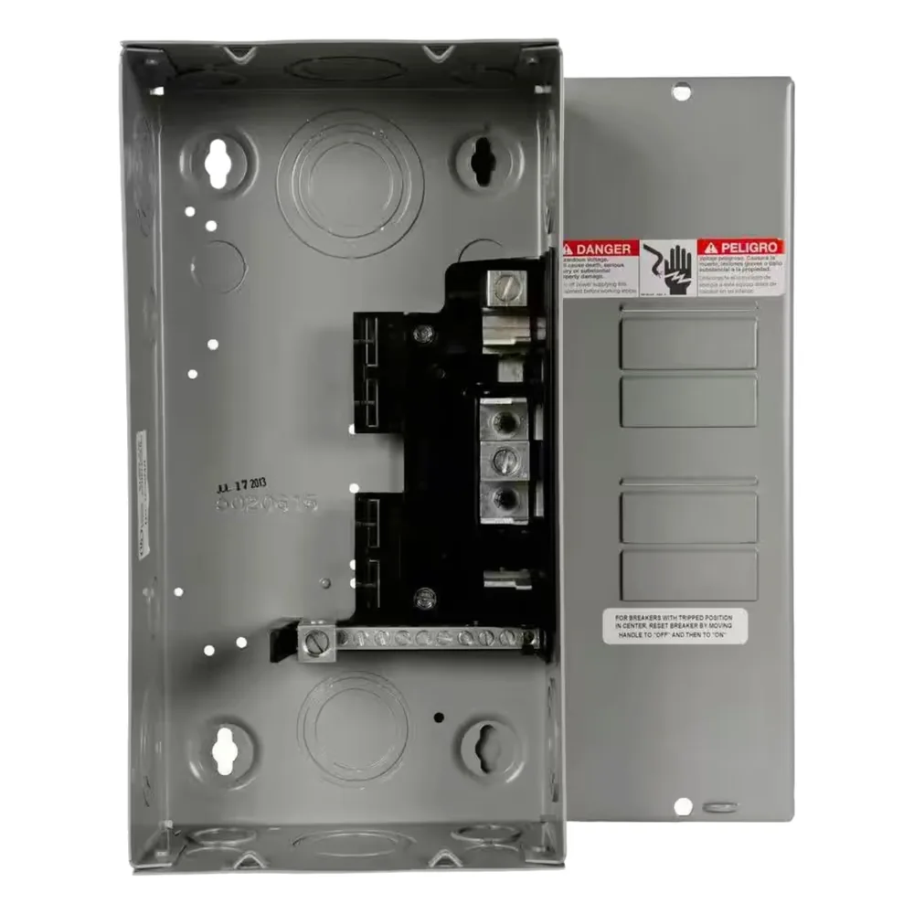 Centro de carga monofásico para empotrar. 1 Fase, 3 Hilos para interruptores QT, de 4 polos - 8 Circuitos, 120/240vca, Barras de aluminio 125 Amp, Nema 1.