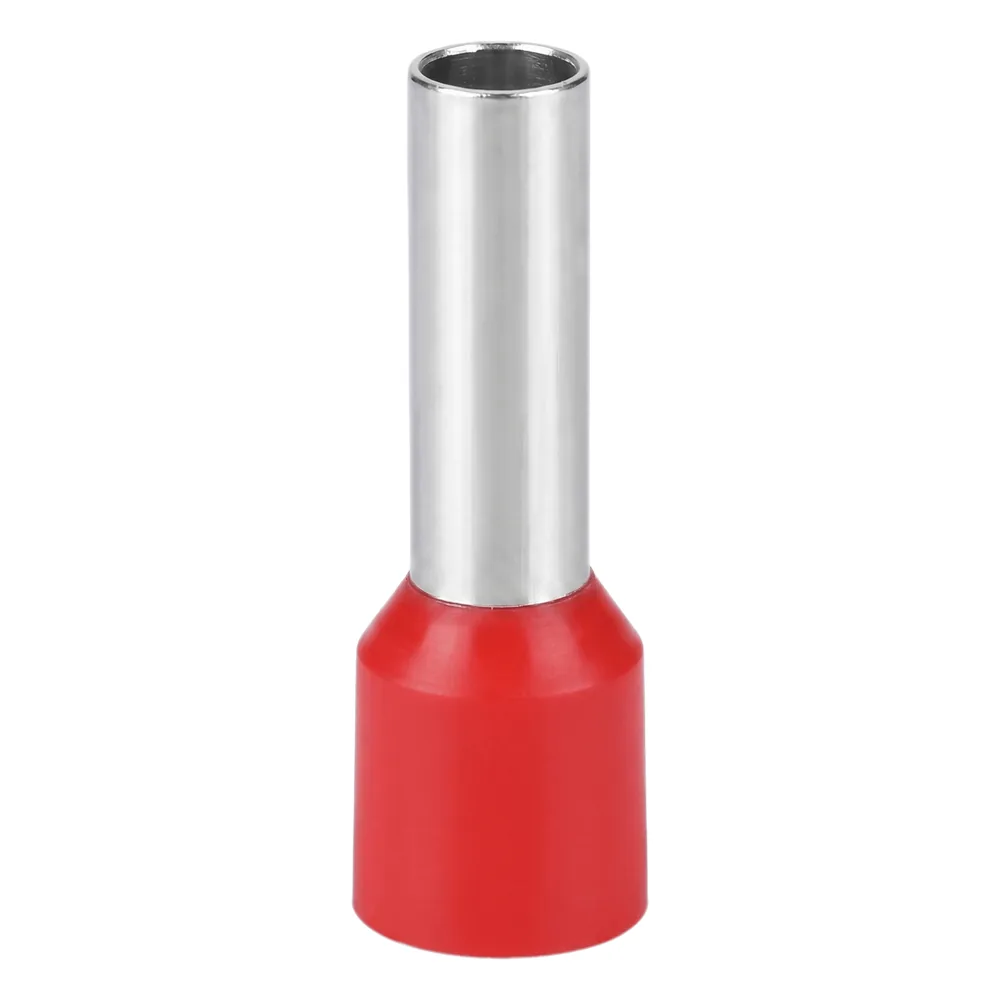 Conector Ferrule | 6AWG | 10mm² | Conductor Latón Estañado | Aislamiento PVC Rojo | 25 Piezas por Bolsa