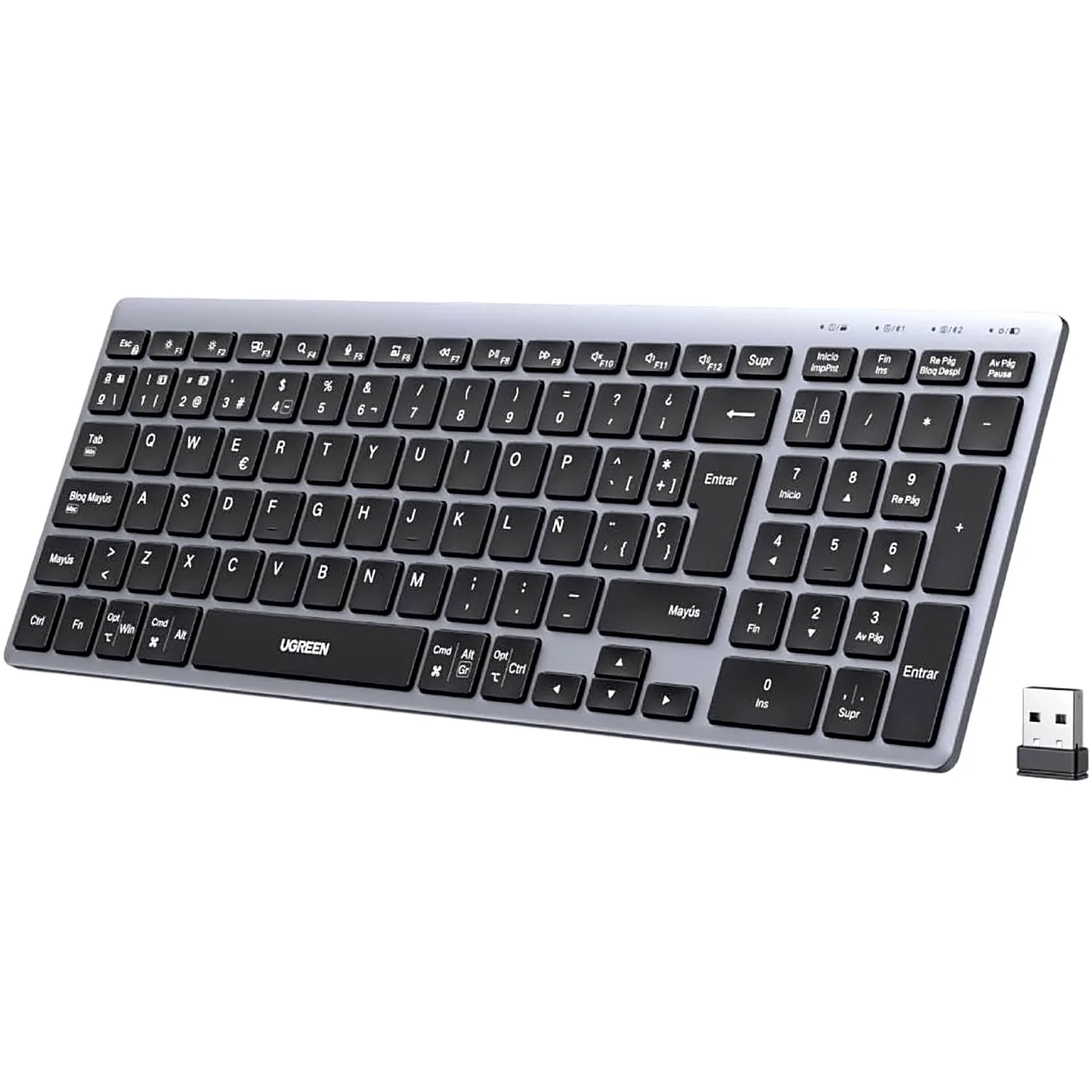 Teclado Inalámbrico Multimodo / Bluetooth + 2.4 GHz / Batería Recargable 500 mAh / 3 Dispositivos Simultáneos / Recorrido de Tecla 1.8 mm / Carga USB-C / Alcance 10 m (33 ft) / Windows macOS Linux ChromeOS Android