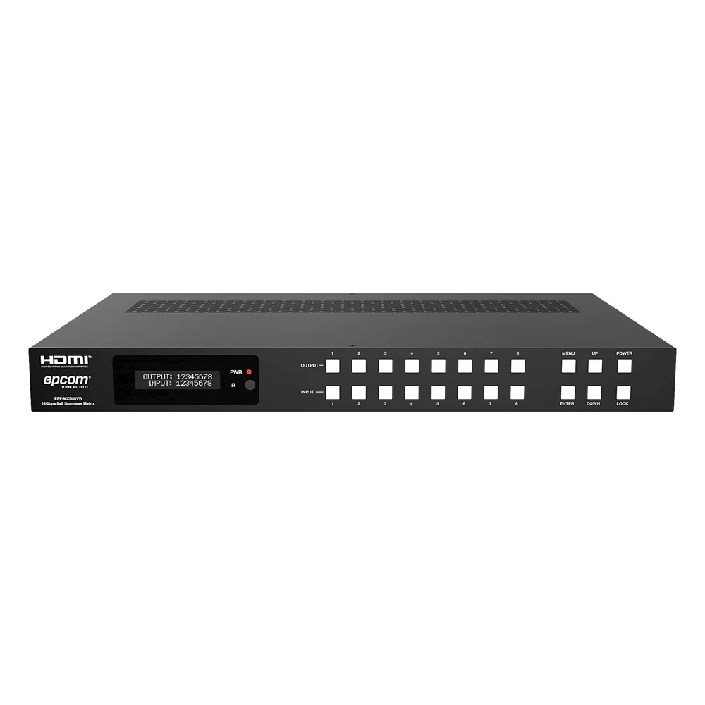 Matriz HDMI 8x8 | 4K60 Seamless | 18Gbps | Video Wall y Multivista (Multiview) | Audio Balanceado | Control Web RS-232 IR