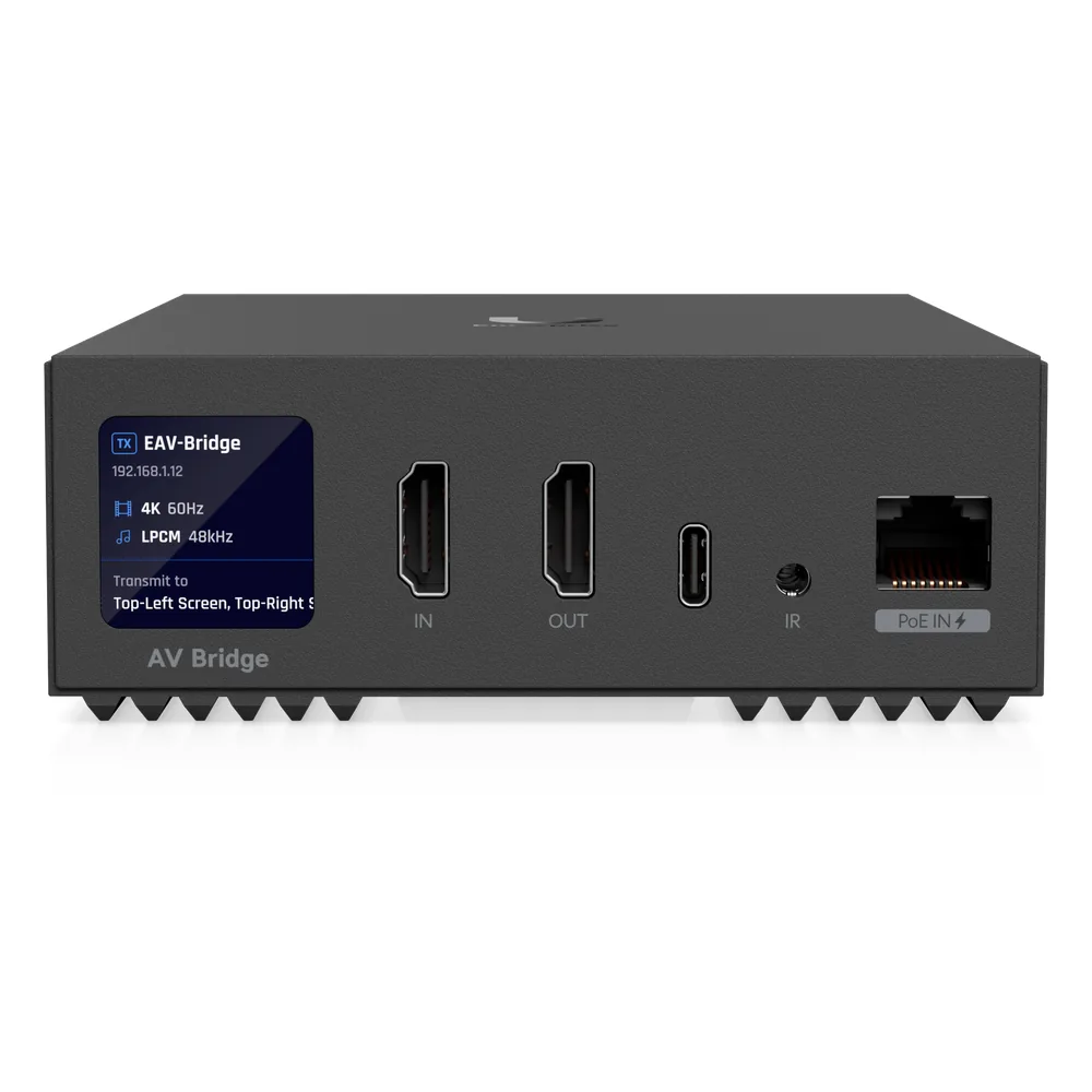 Transceptor AV sobre IP EAV-Bridge, HDMI 4K60 con audio XLR profesional balanceado, PoE+, conmutable entre fuente y destino