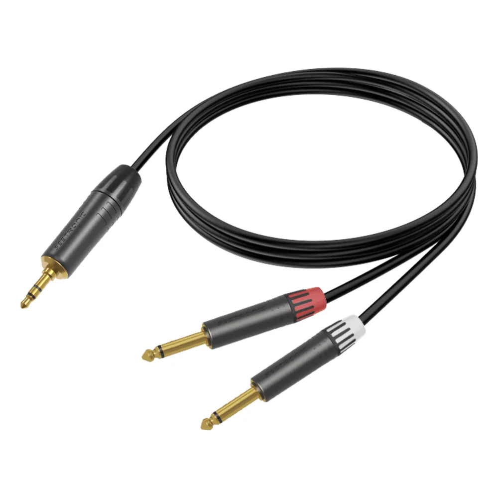 Cable de Audio | Plug 3.5mm estéreo a 2 Plugs 1/4 in mono | Conector Seetronic Serie M MTP3C-BG - MP2X-BG | Longitud 3m