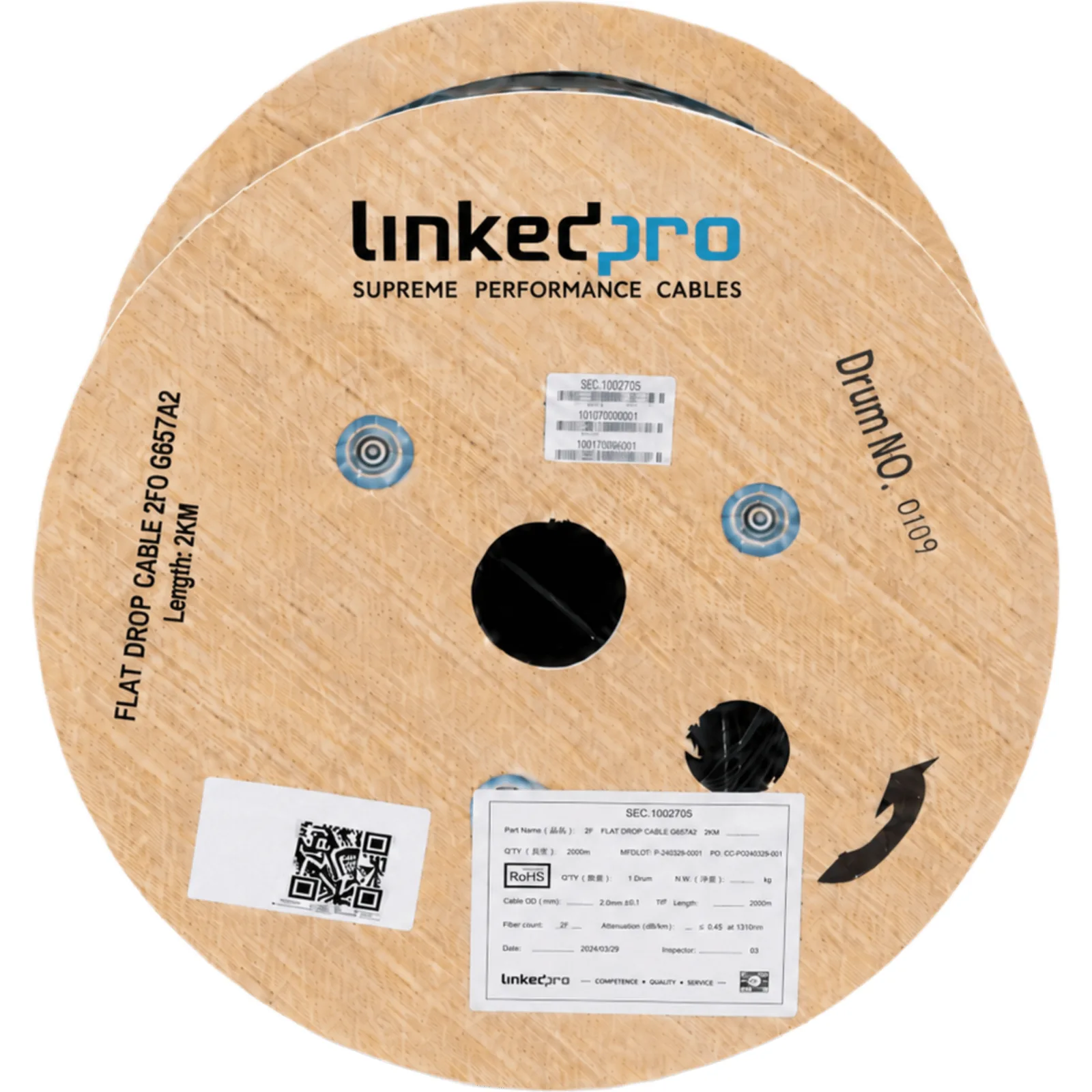 CARRETE 2 KM FIBRA OPTICA MINI FIGURA 8 G.657A2 2 HILO