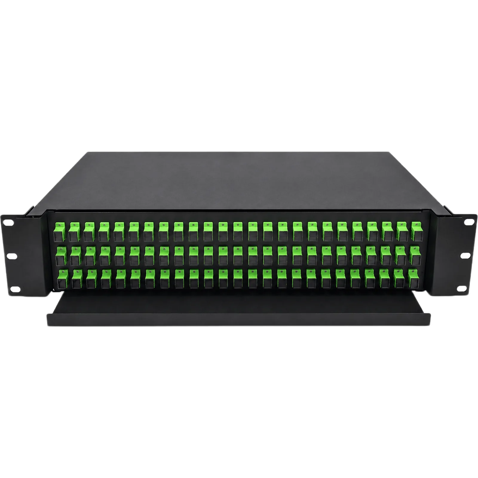 Distribuidor de Fibra Óptica (ODF) para 72 Empalmes, con 72 Acopladores SC/APC y 72 Pigtails SC/APC, para Rack de 19, 3 UR