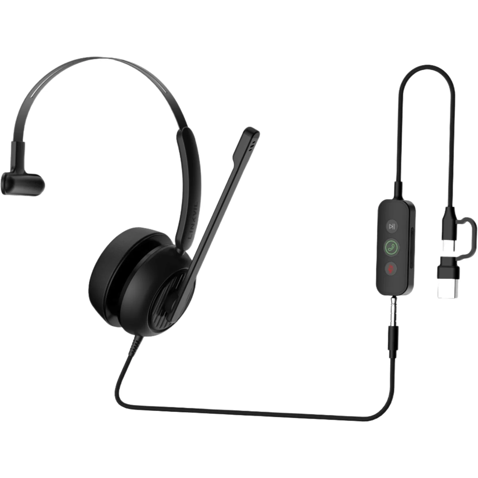 Diadema / Auriculares con Cable LINKVIL DH311U / USB-C / USB-A / 3.5 mm / Micrófono Unidireccional con Cancelación de Ruido AI / Controladores de 40 mm / EQ Dinámico Automático / Diseño Ergonómico / Uso Profesiona