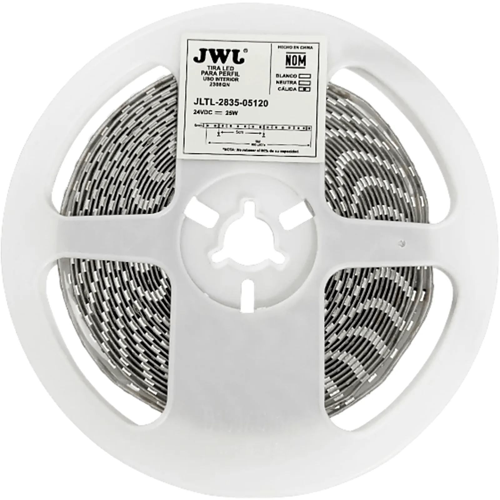 Tira LED de 5 metros / Luz Cálida 2700K /11W por metro / 24 VDC / 600 LEDs / Angulo de Luz de 140° / IP20 / Policarbonato / Corte cada 5 cm.
