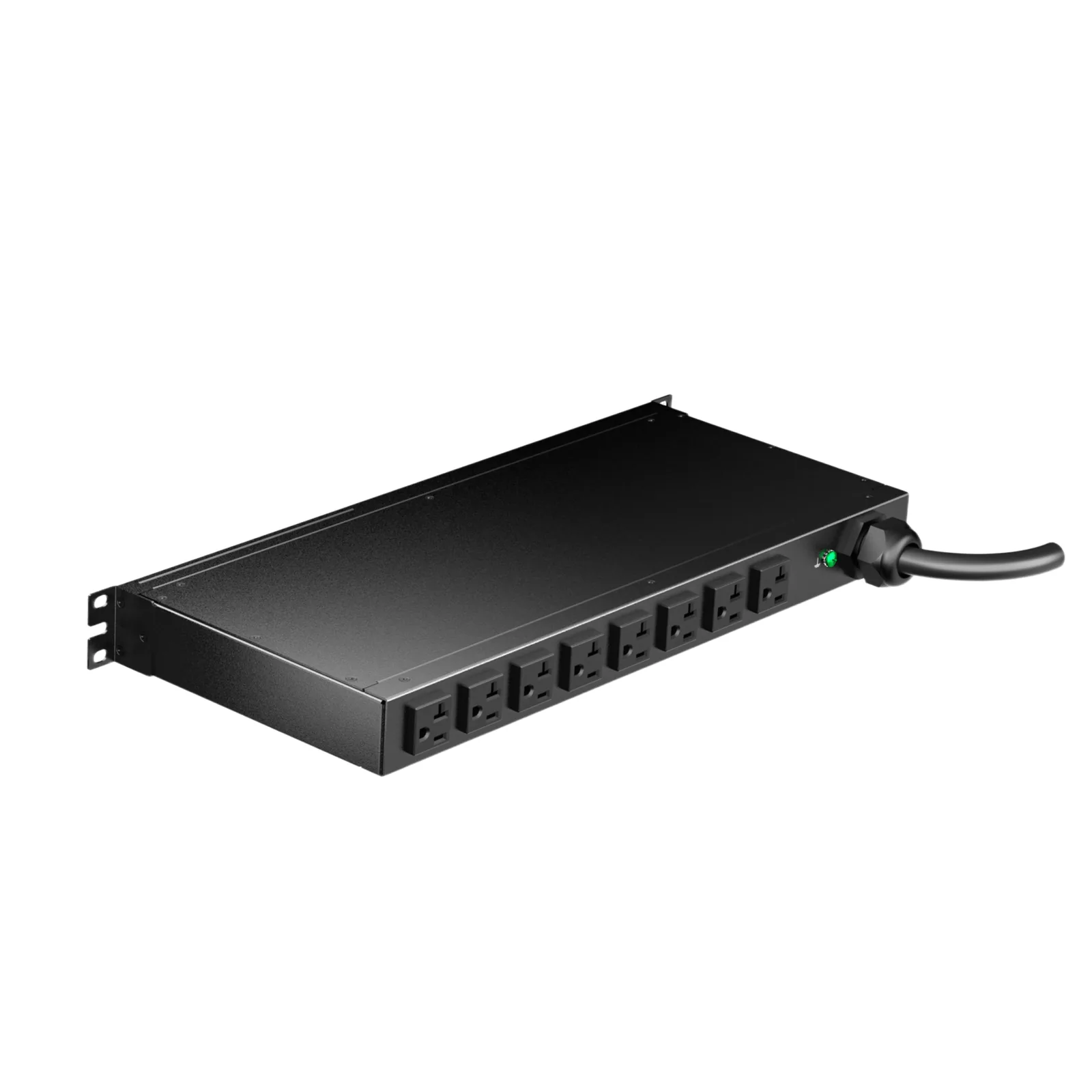 PDU ES2P Monitoreable (MI) para Distribución de Energía, Enchufe de Entrada NEMA 5-20P, Con 8 Salidas 5-20R, Horizontal 19in, 120 Vca, 20 Amp, 1 UR