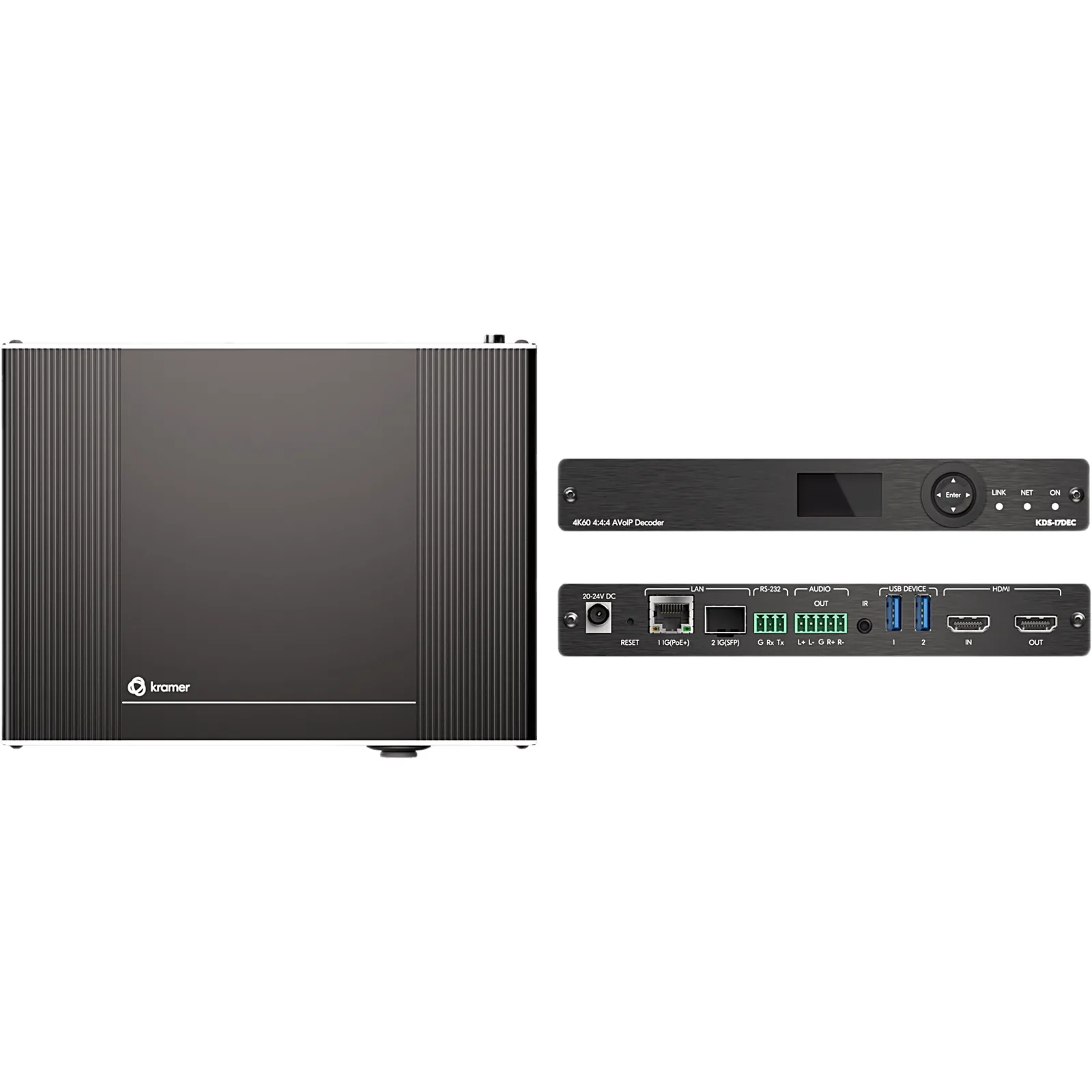 Decoder AVoIP 4K60 4:4:4 | Streaming sobre Ethernet | Dante, USB, IR, RS-232, CEC | PoE+ | Aluminio Mega Tool Deep