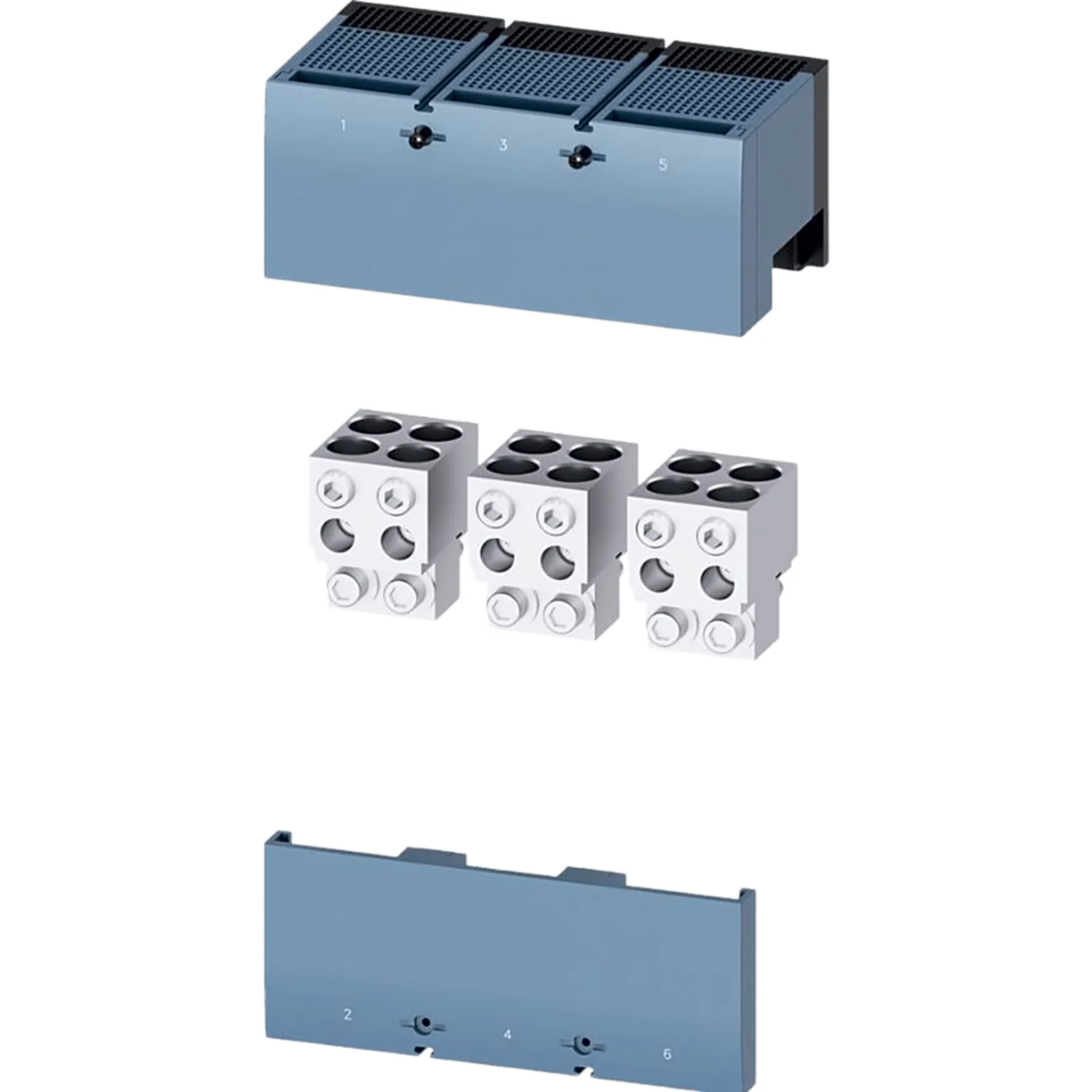 Zapatas para Interruptor automático tipo 3VA55/65/66. 4 Barrenos para calibre admisible 4/0 a 500 Kcmil. 3 Piezas