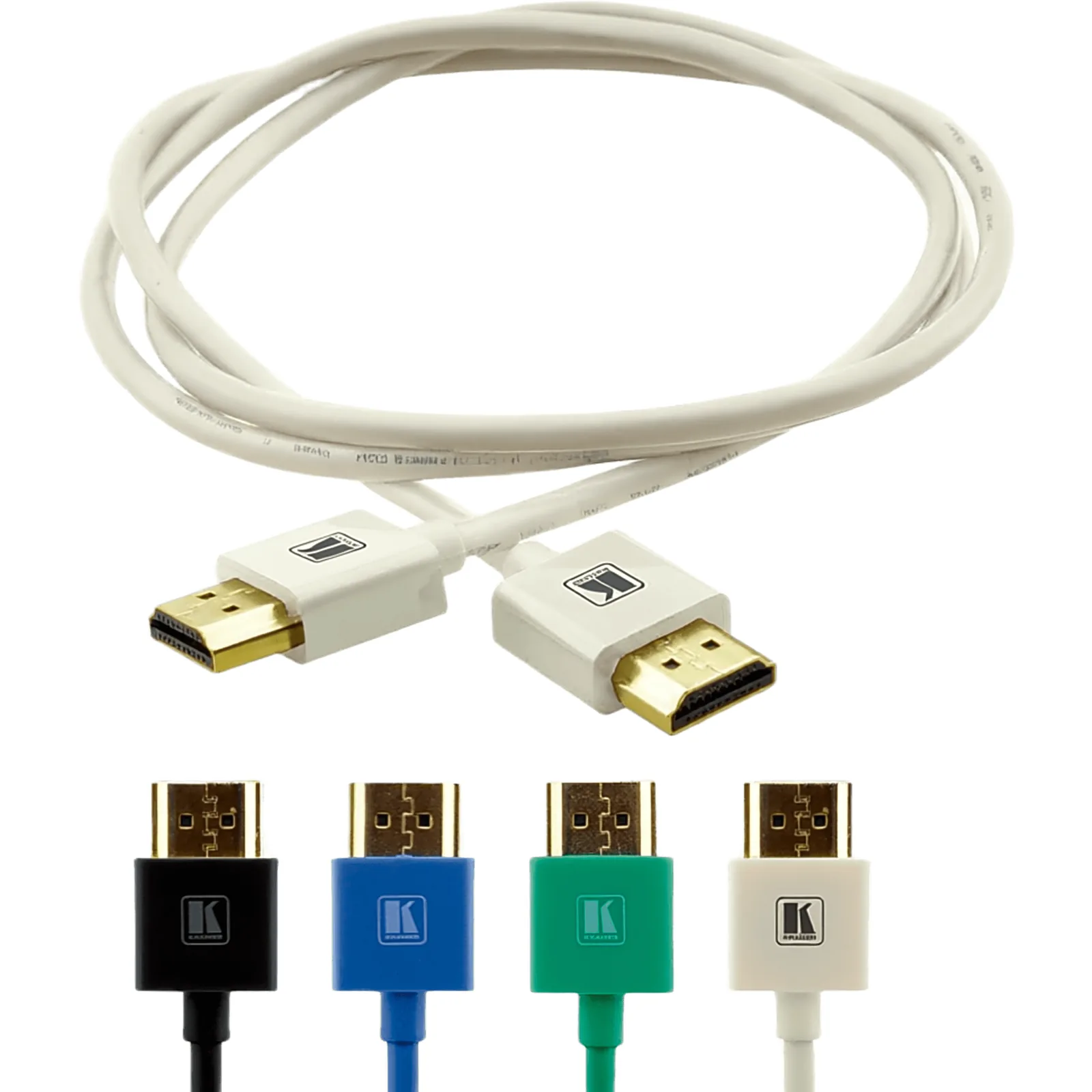 Cable HDMI Ultra Delgado Alta Velocidad con Ethernet | 4K@60Hz (4:4:4) | 18Gbps | Conector HDMI Delgado 16 mm (0.63 in) | Radio de Curvatura 36 mm (1.42 in) | Triple Blindaje | Conectores Chapados en Oro 24K | 1.8 m | Blanco