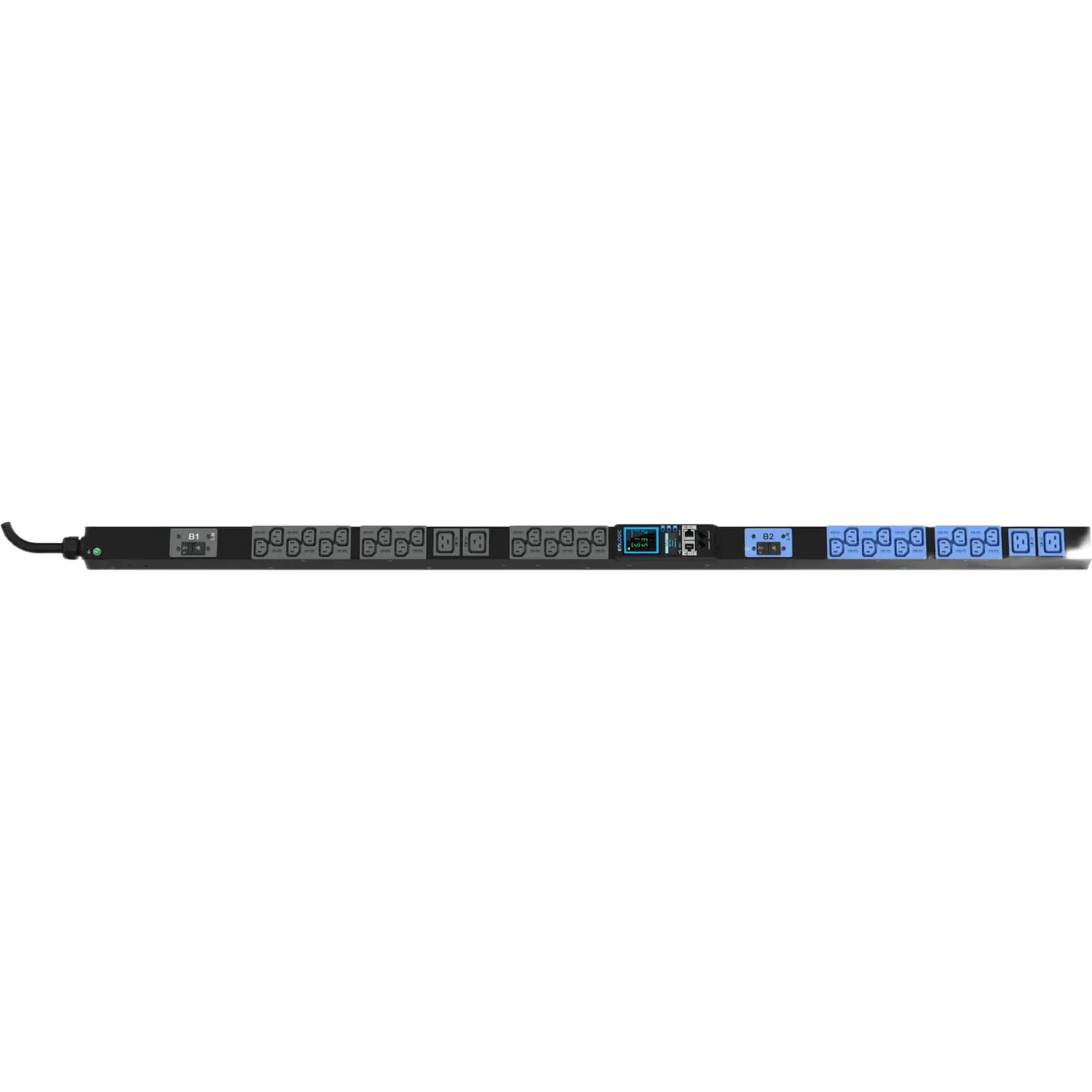 PDU Inteligente Enlogic / 24 Tomas (20) C13 + (4) C19 / 230 Vca Monofásico 32 A / 7.4 kVA / Medición por Entrada / 2 Breakers 16 A / 0U Vertical 1.49 m (4.9 ft)