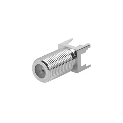 Conector F Hembra para PCB de Montaje Vertical, Níquel/ Estaño/ Polietileno.
