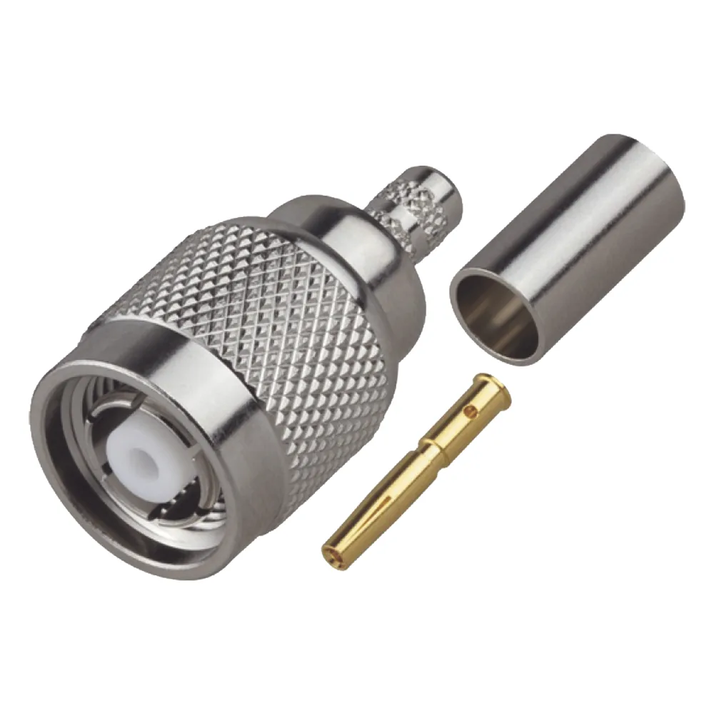 Conector TNC Macho Inverso de Anillo Plegable para Cable RG-58/U, Níquel/ Oro/ Teflón.